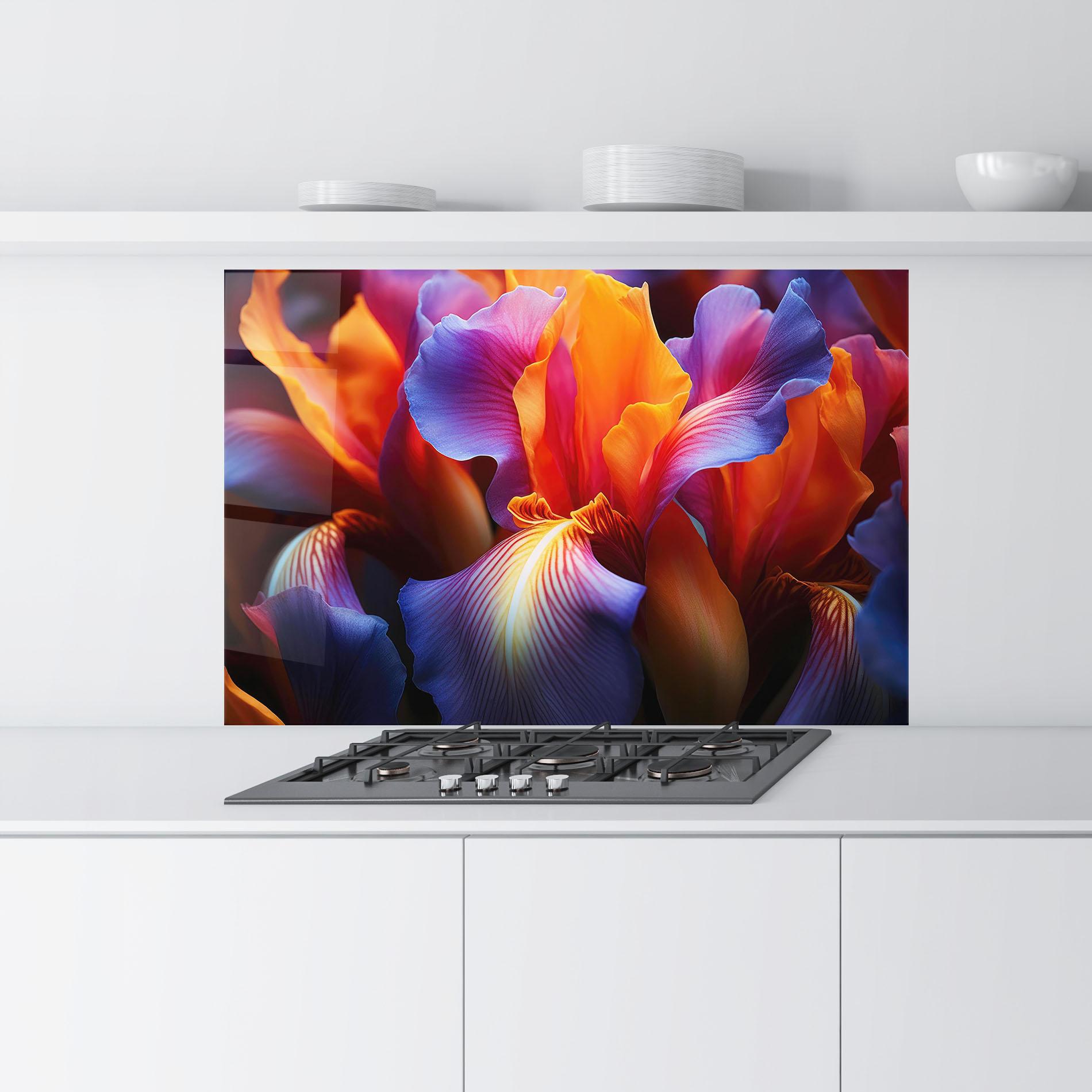 Panou Sticla Bucatarie Orange Purple Iris mockup 9