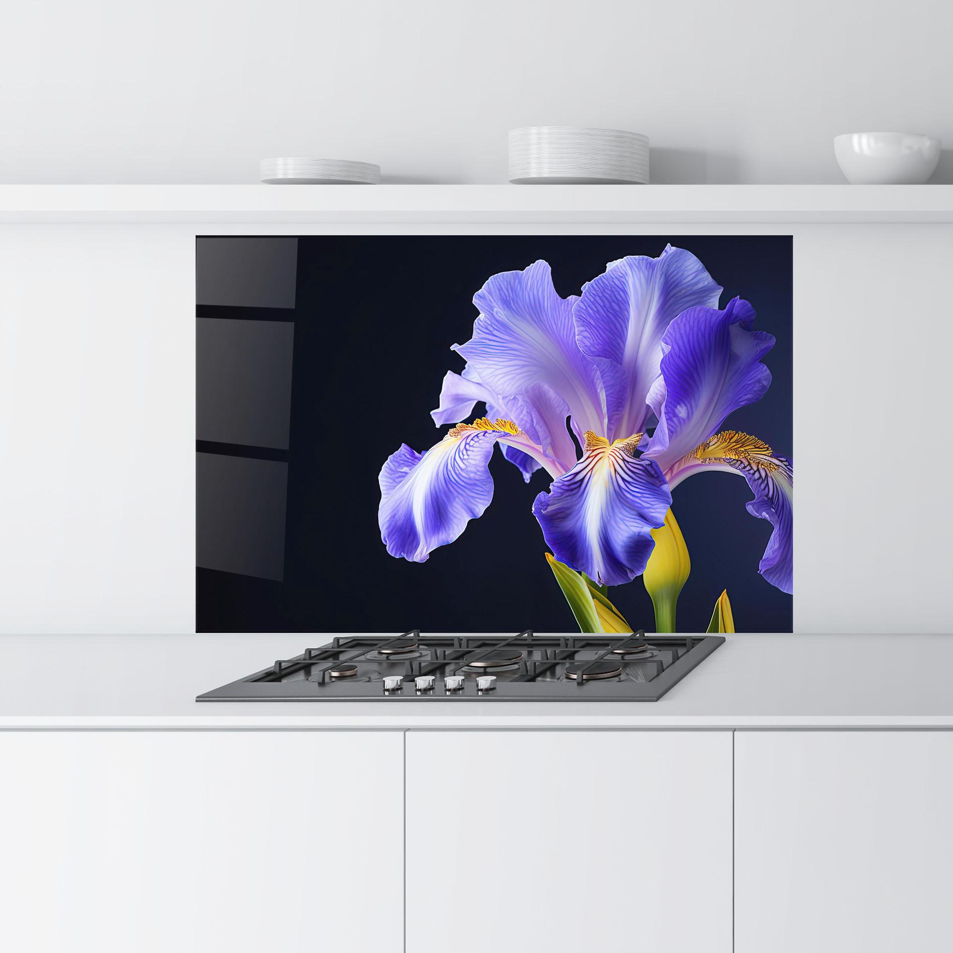 Panou Sticla Bucatarie Purple Iris On Black mockup 9