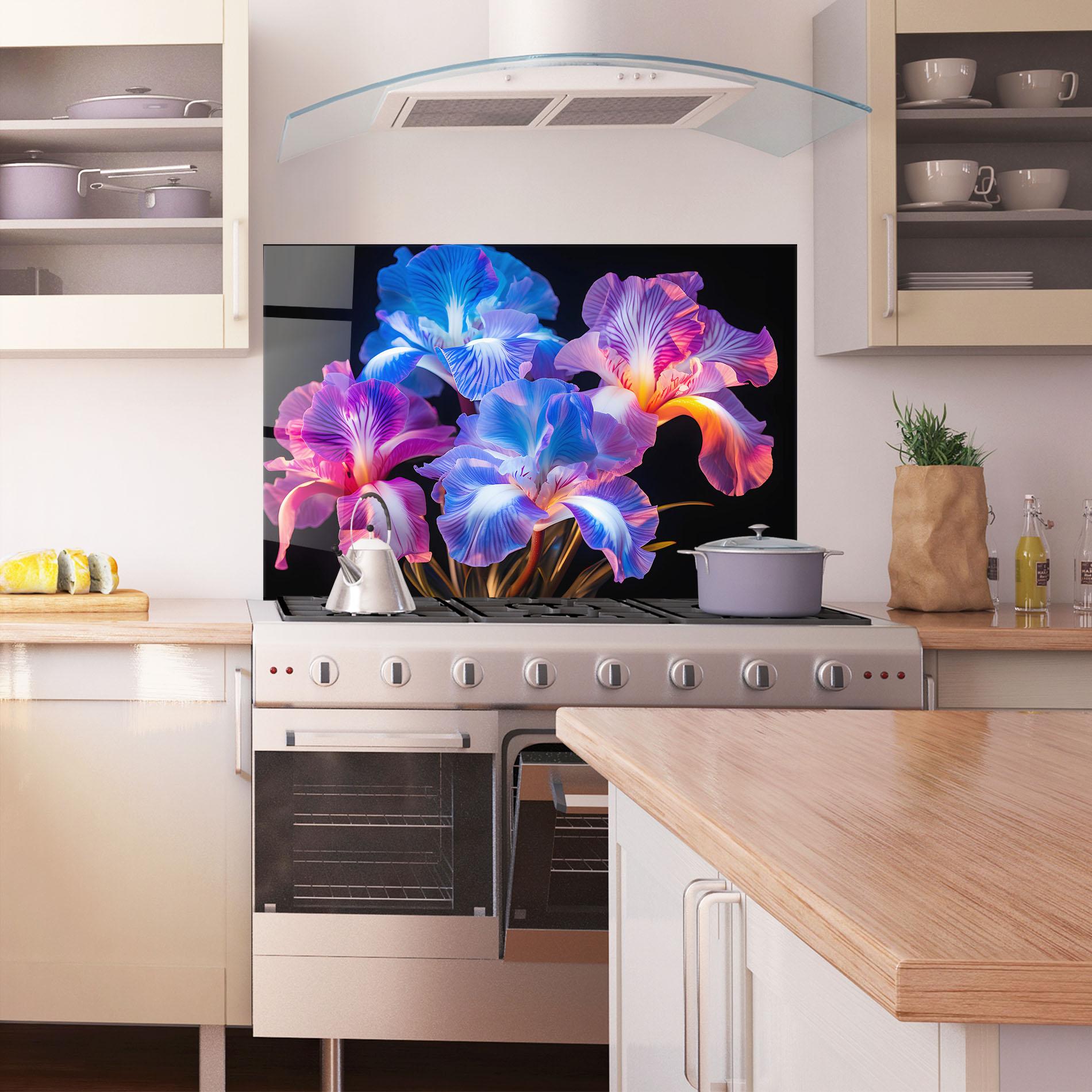 Panou Sticla Bucatarie Blue Light Iris mockup 1