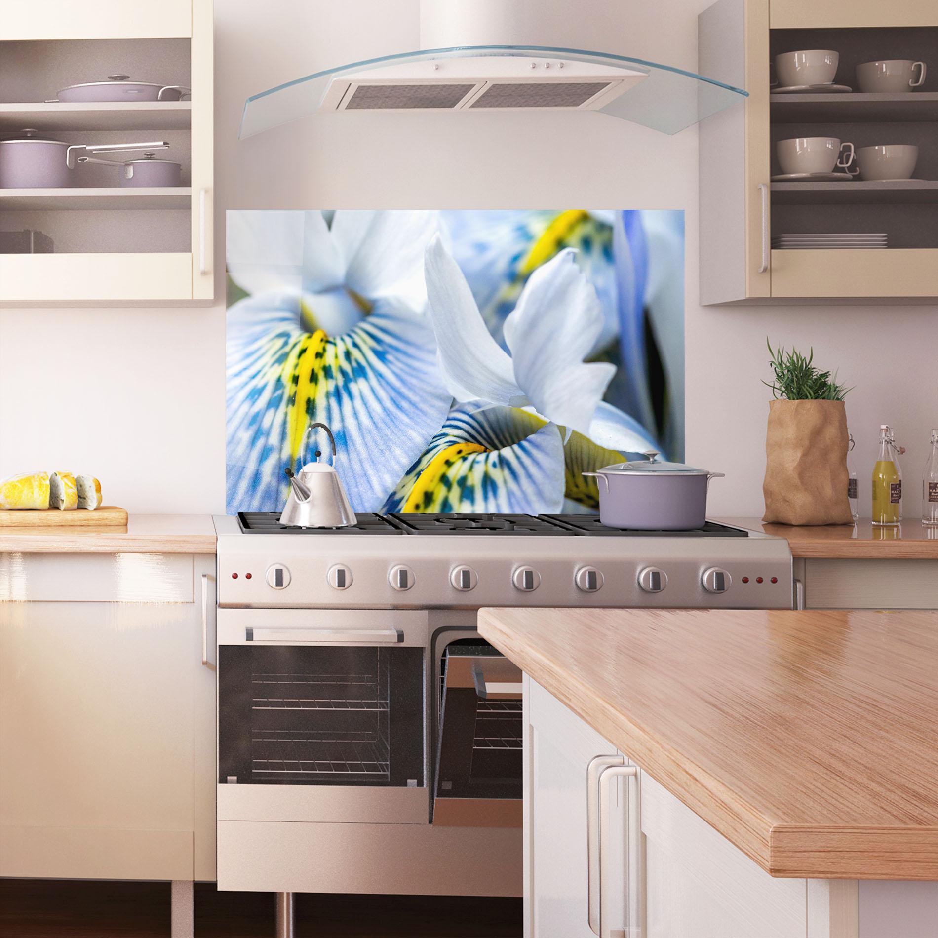 Panou Sticla Bucatarie Blue Yellow Iris mockup 1