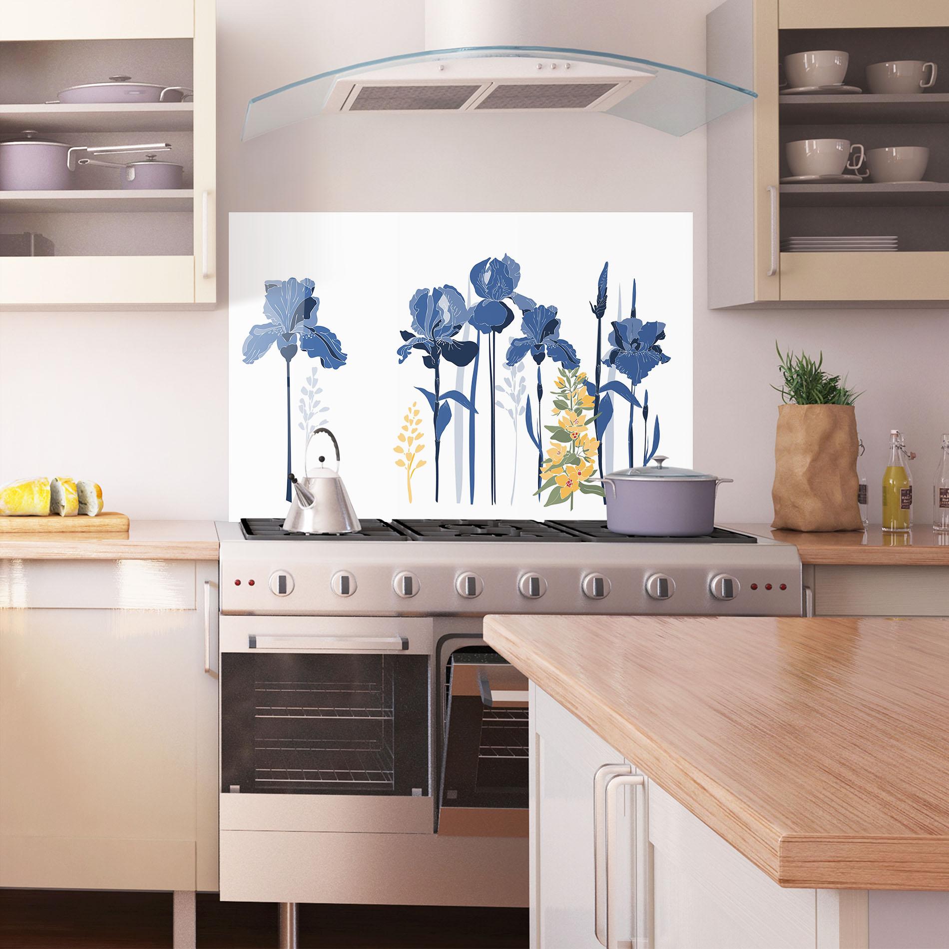 Panou Sticla Bucatarie Iris Blue Art mockup 1