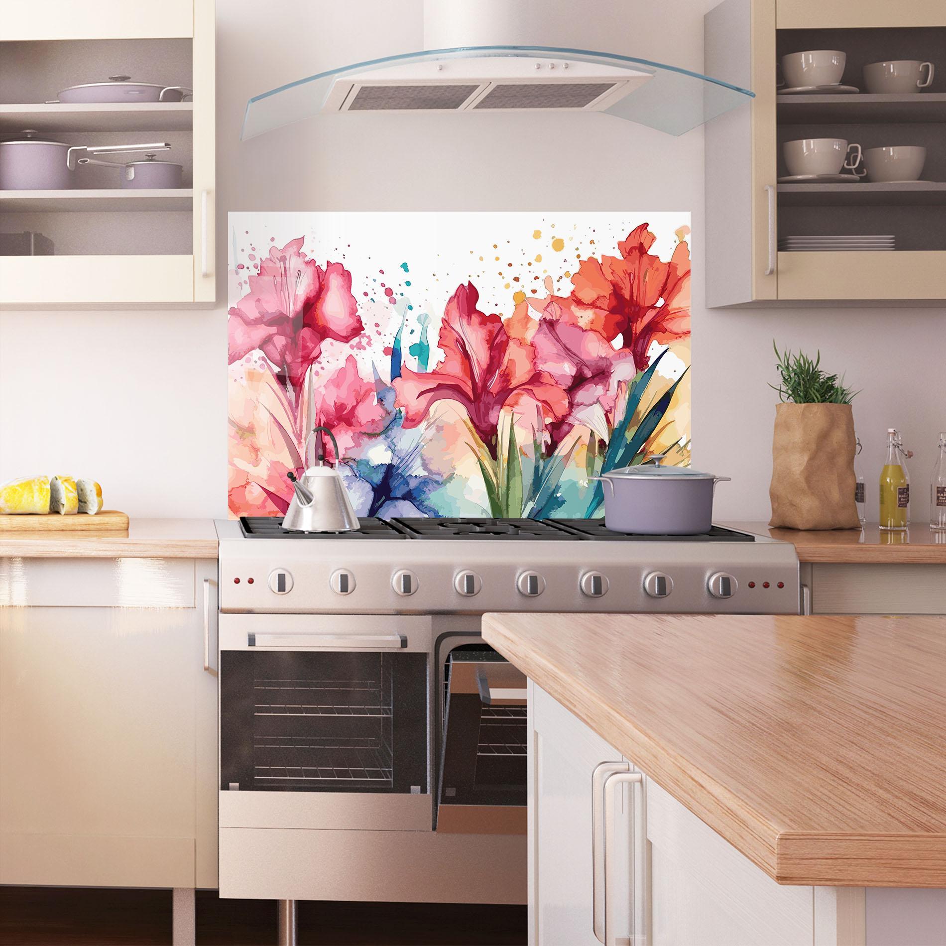 Panou Sticla Bucatarie Pink Blue Iris mockup 1