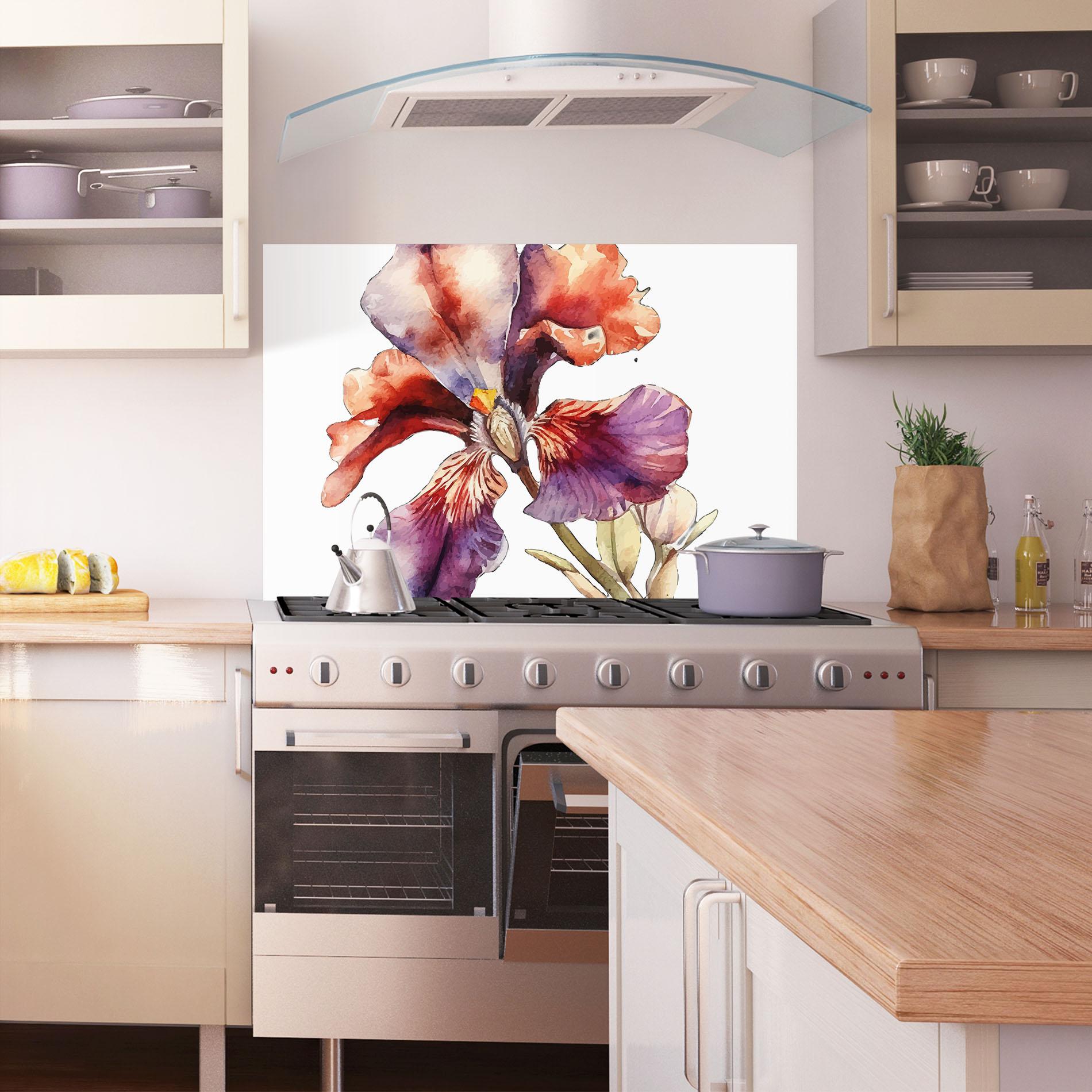 Panou Sticla Bucatarie Watercolor Iris mockup 1