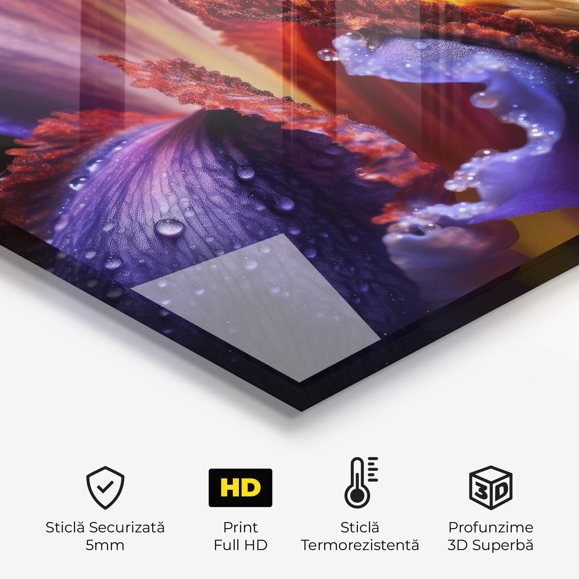 Panou Sticla Bucatarie Close Up Blue Iris After Rain mockup 2