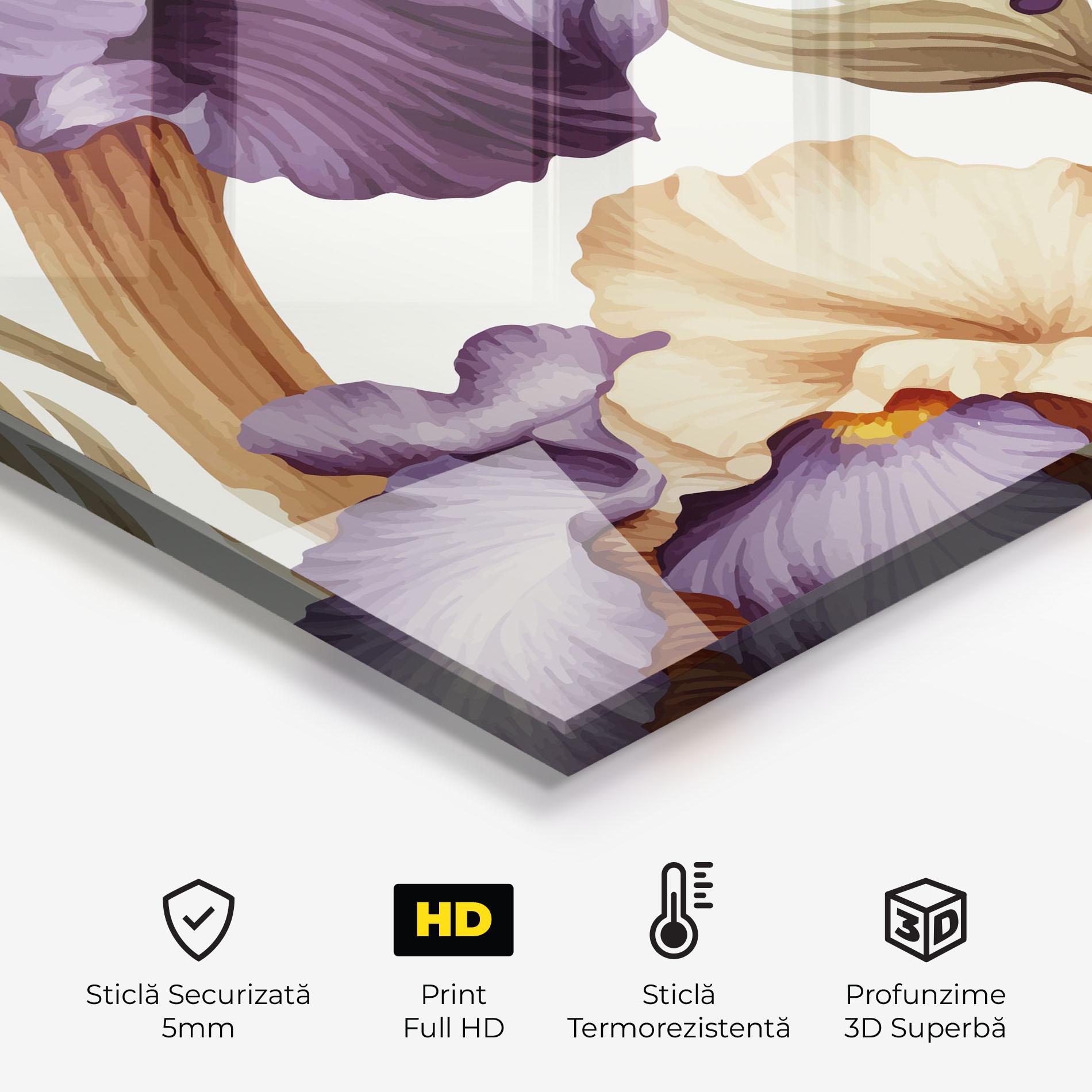 Panou Sticla Bucatarie Cream Purple Iris mockup 2