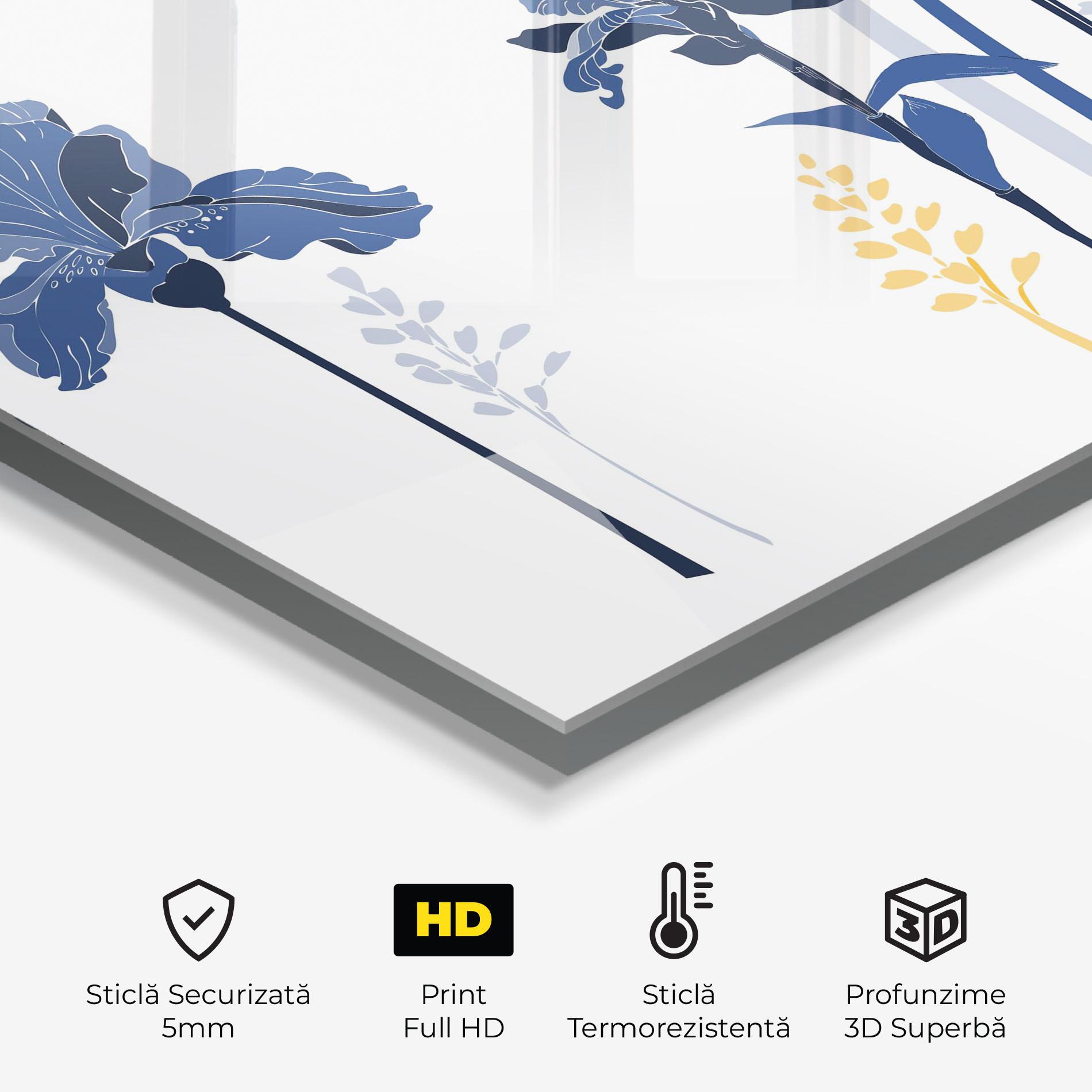 Panou Sticla Bucatarie Iris Blue Art mockup 2