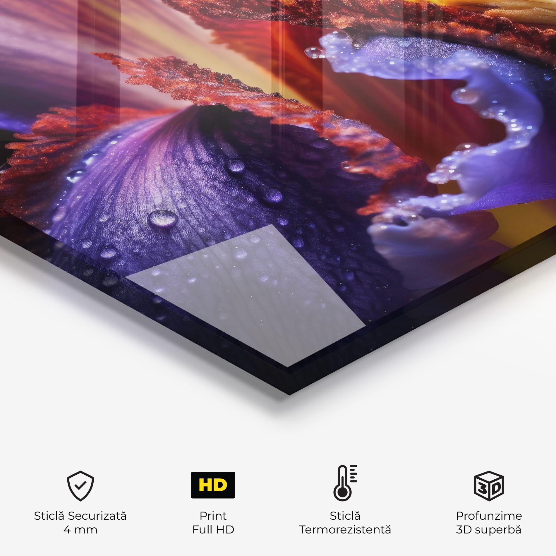 Panou Sticla Bucatarie Close Up Blue Iris After Rain mockup 2