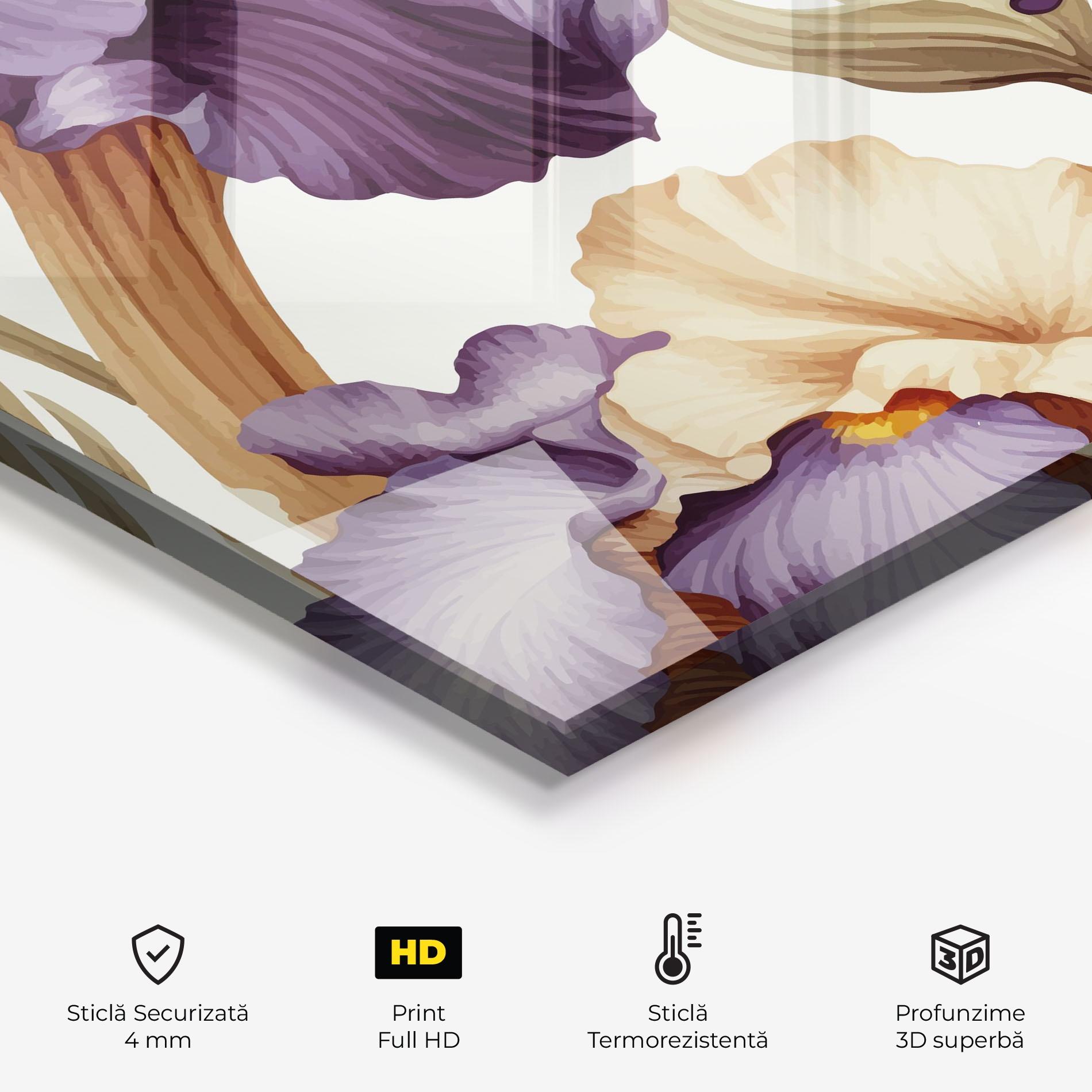 Panou Sticla Bucatarie Cream Purple Iris mockup 2