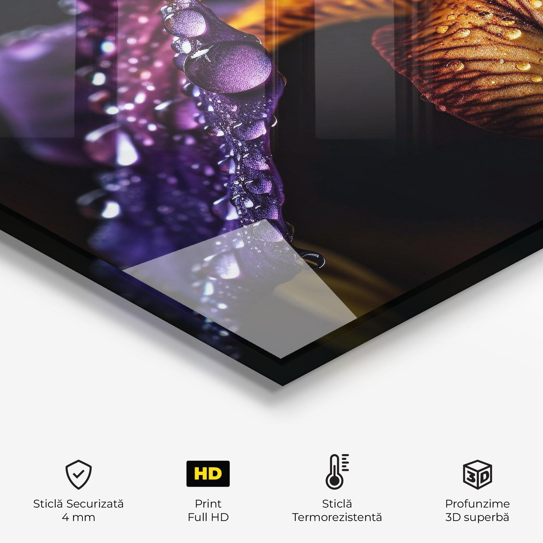 Panou Sticla Bucatarie Dark Iris After Rain mockup 2