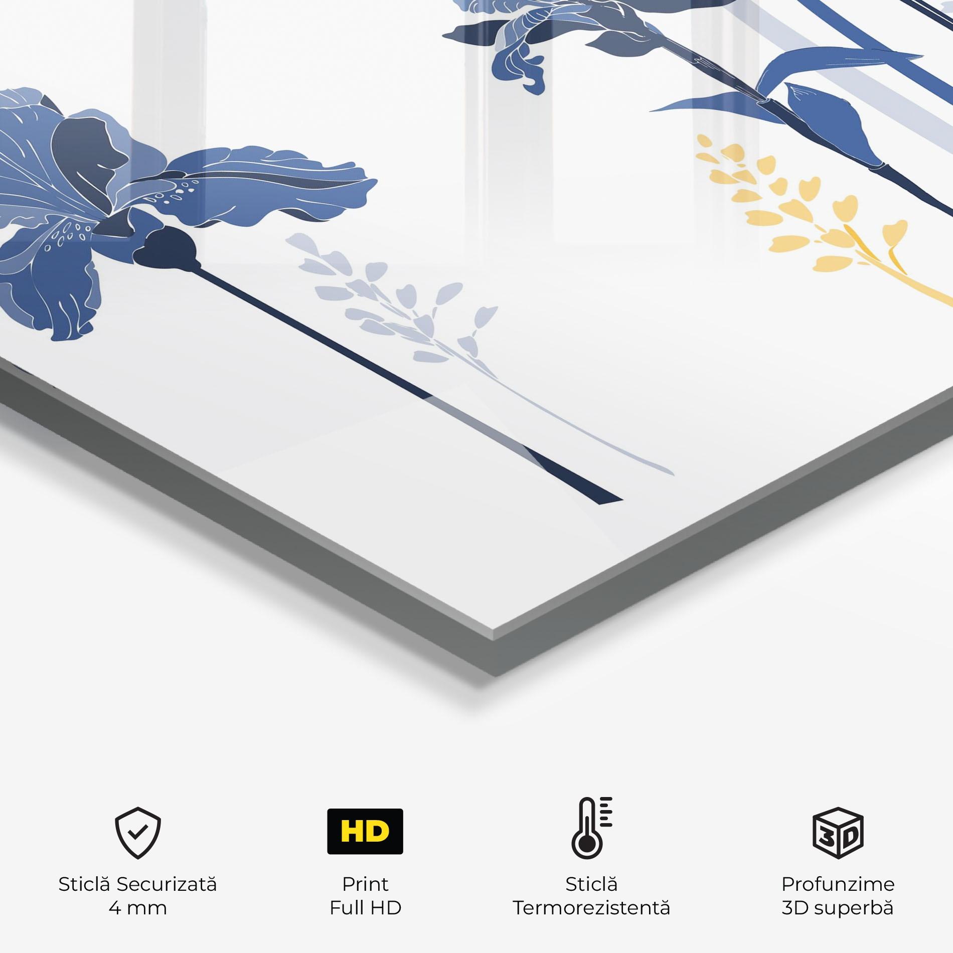 Panou Sticla Bucatarie Iris Blue Art mockup 2
