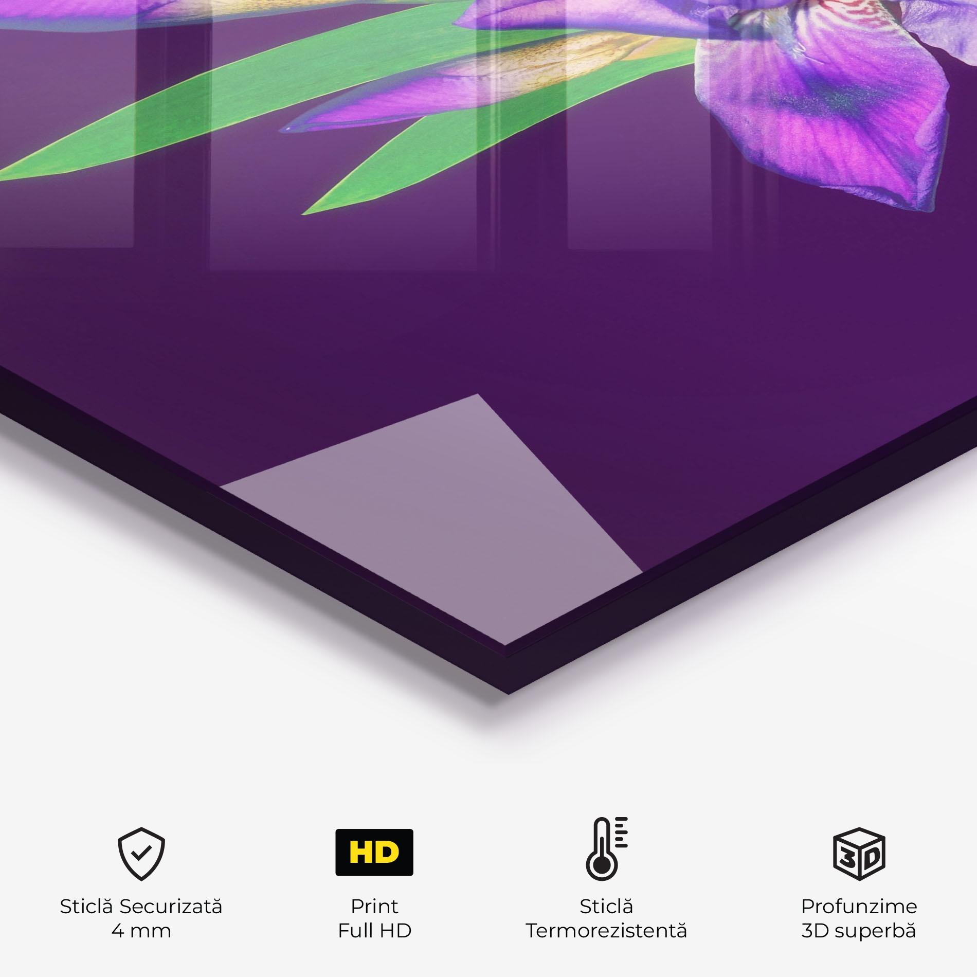 Panou Sticla Bucatarie Iris On Purple mockup 2
