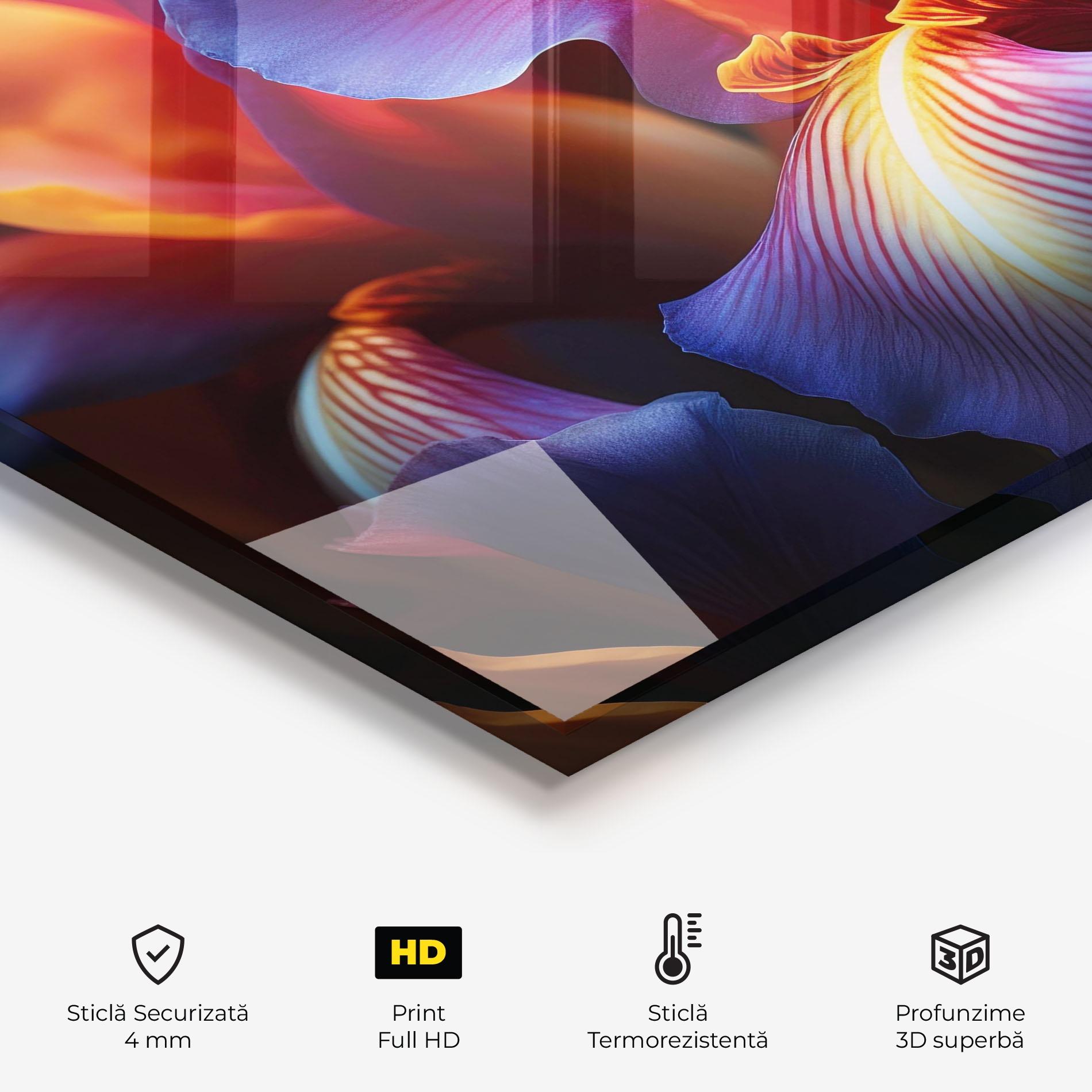 Panou Sticla Bucatarie Orange Purple Iris mockup 2