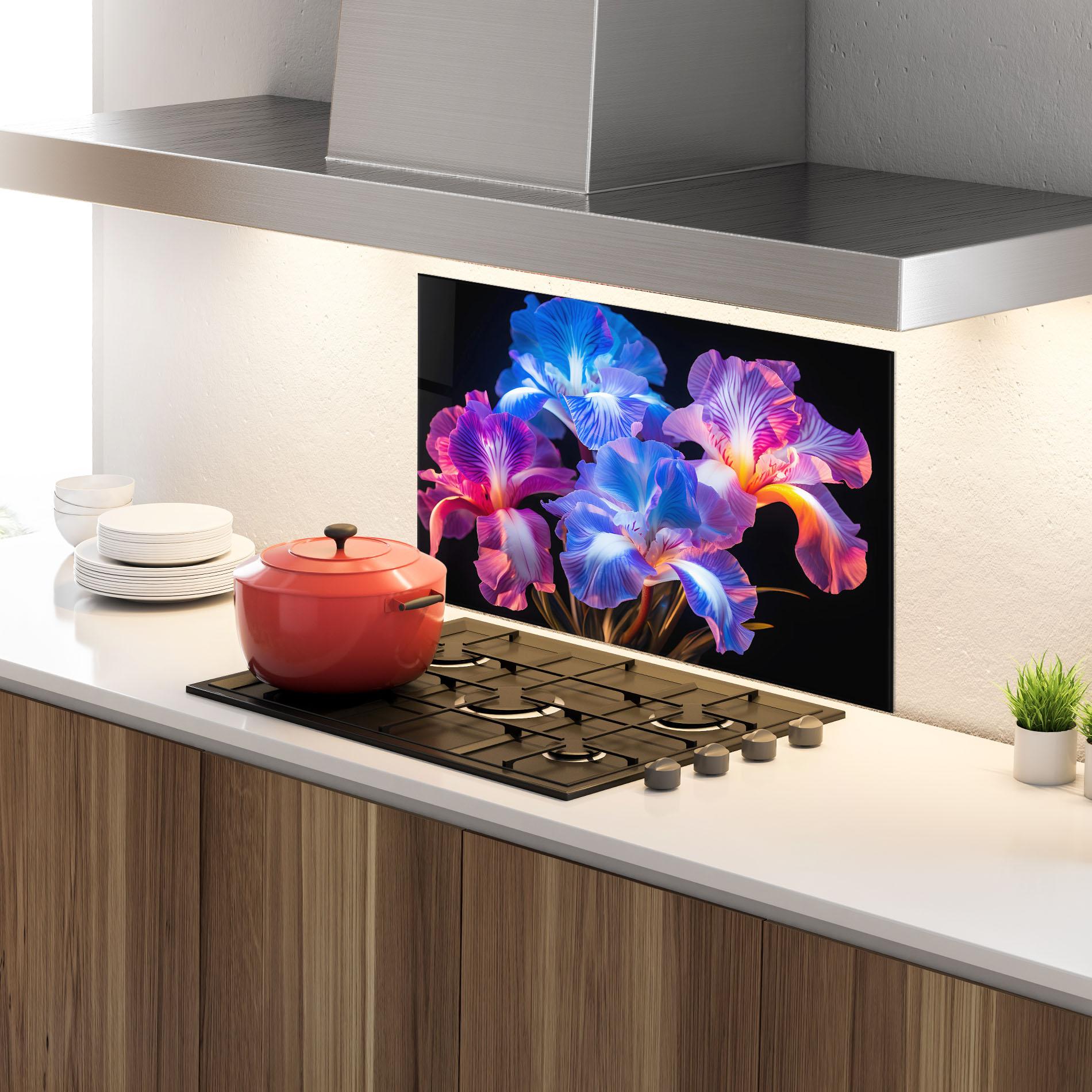 Panou Sticla Bucatarie Blue Light Iris mockup 4