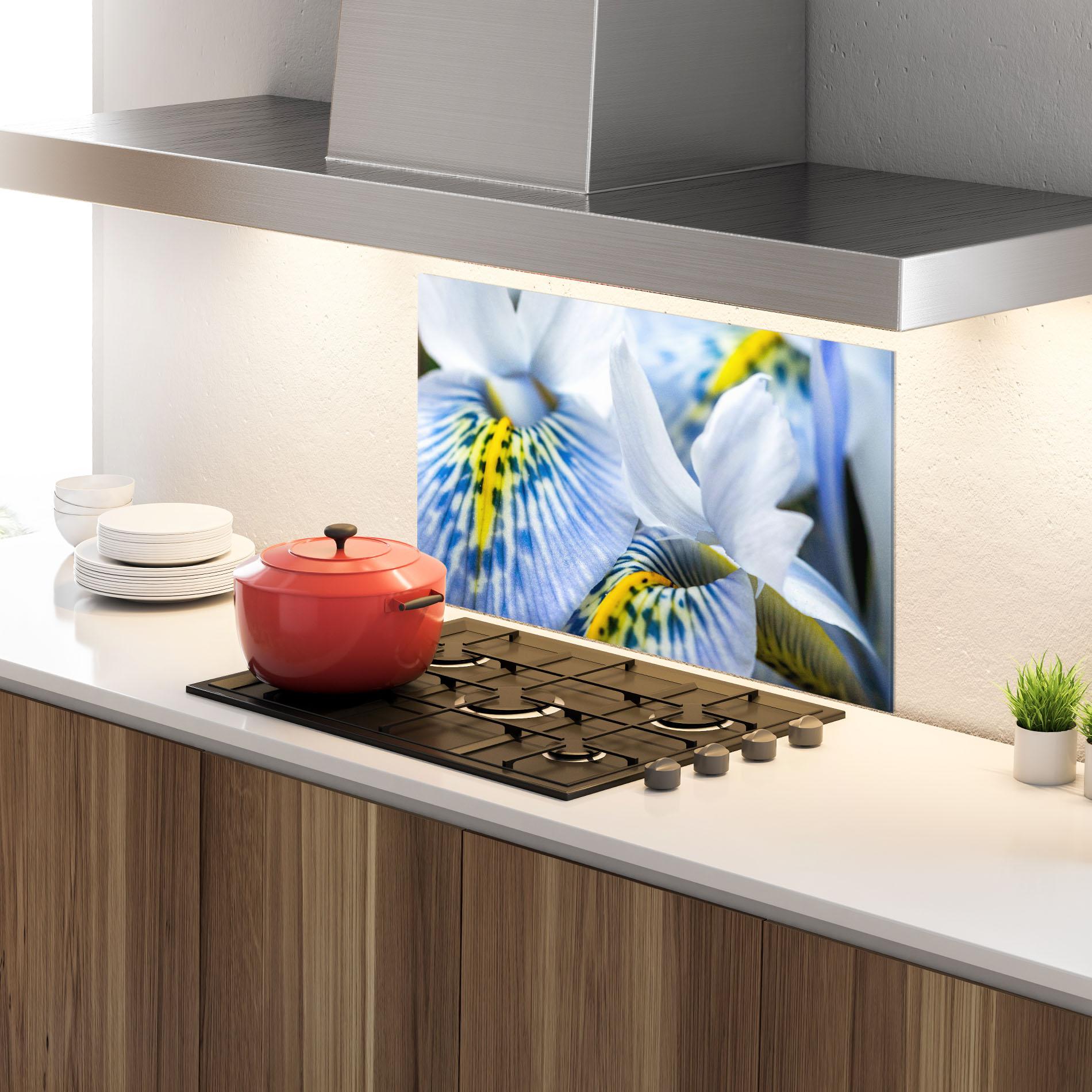 Panou Sticla Bucatarie Blue Yellow Iris mockup 4