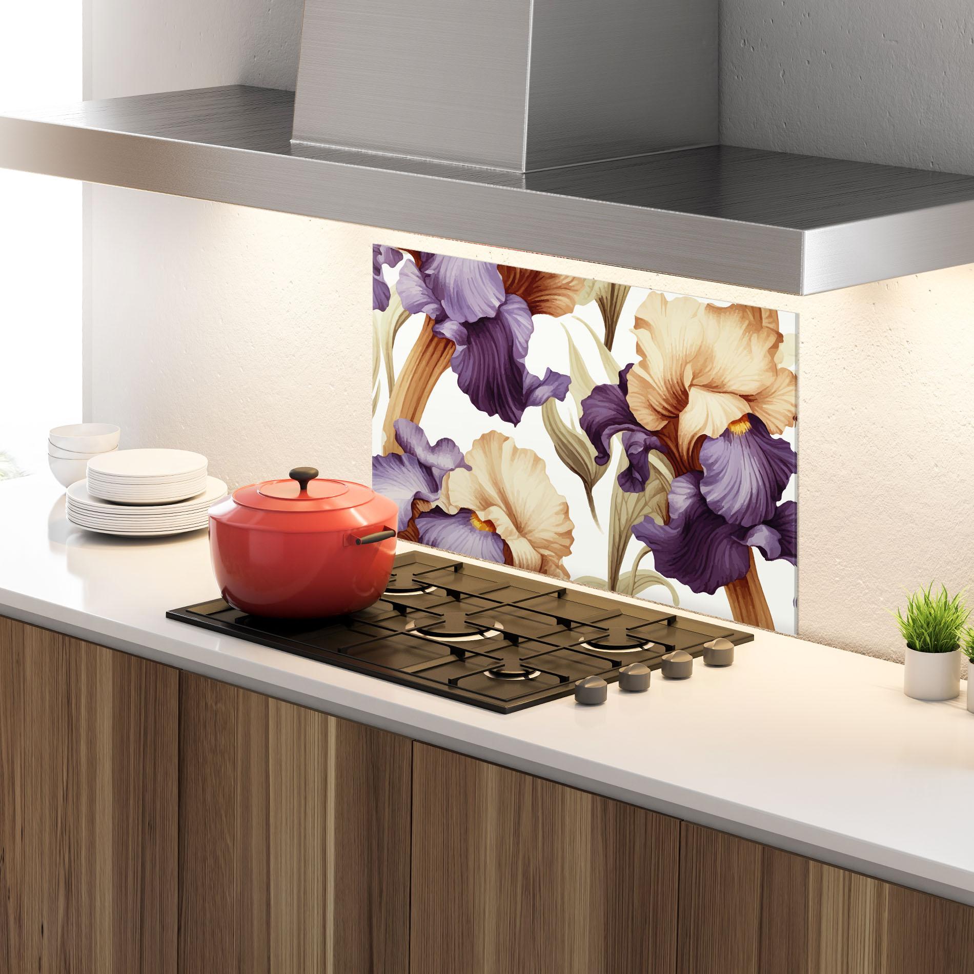 Panou Sticla Bucatarie Cream Purple Iris mockup 4