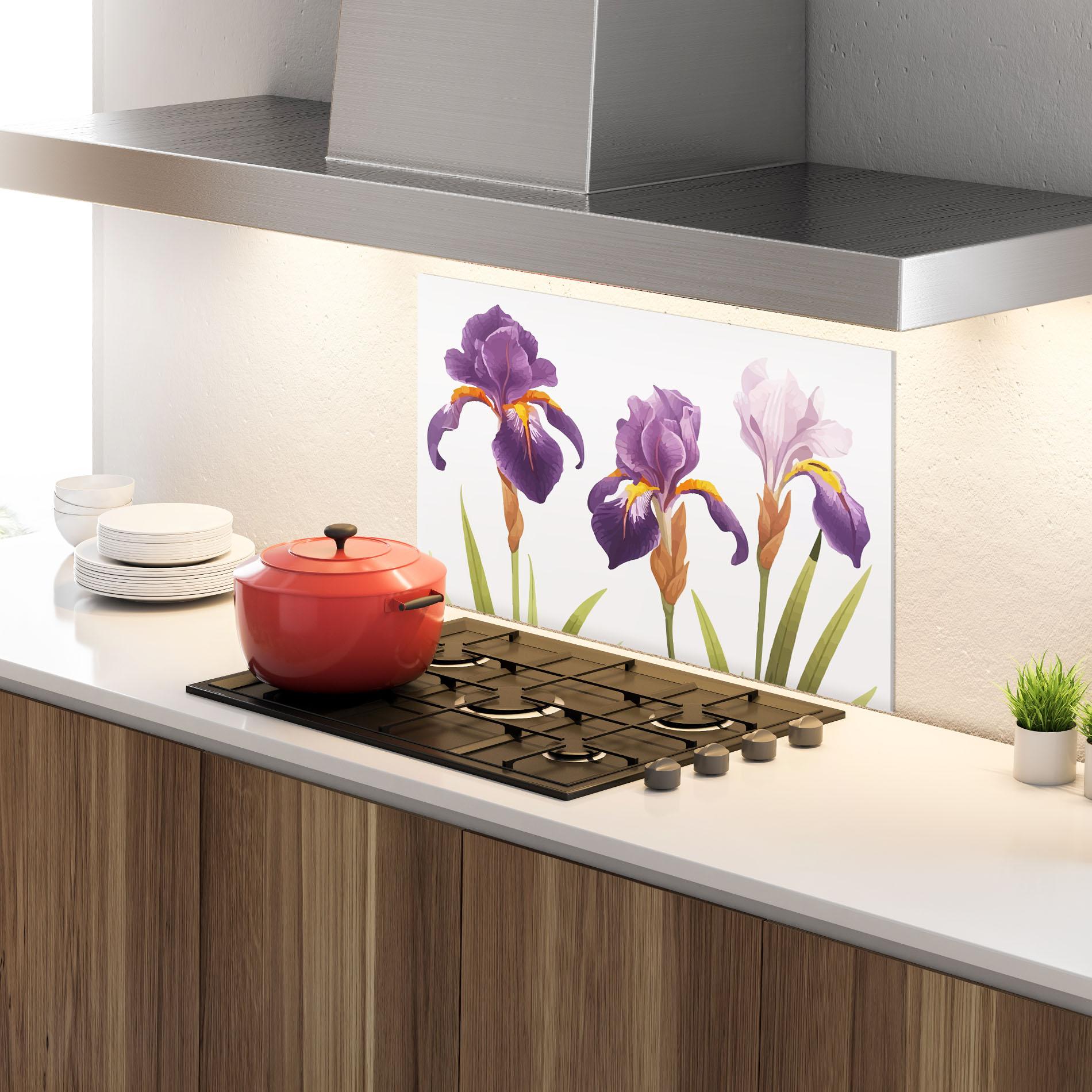 Panou Sticla Bucatarie Iris Leaf mockup 4