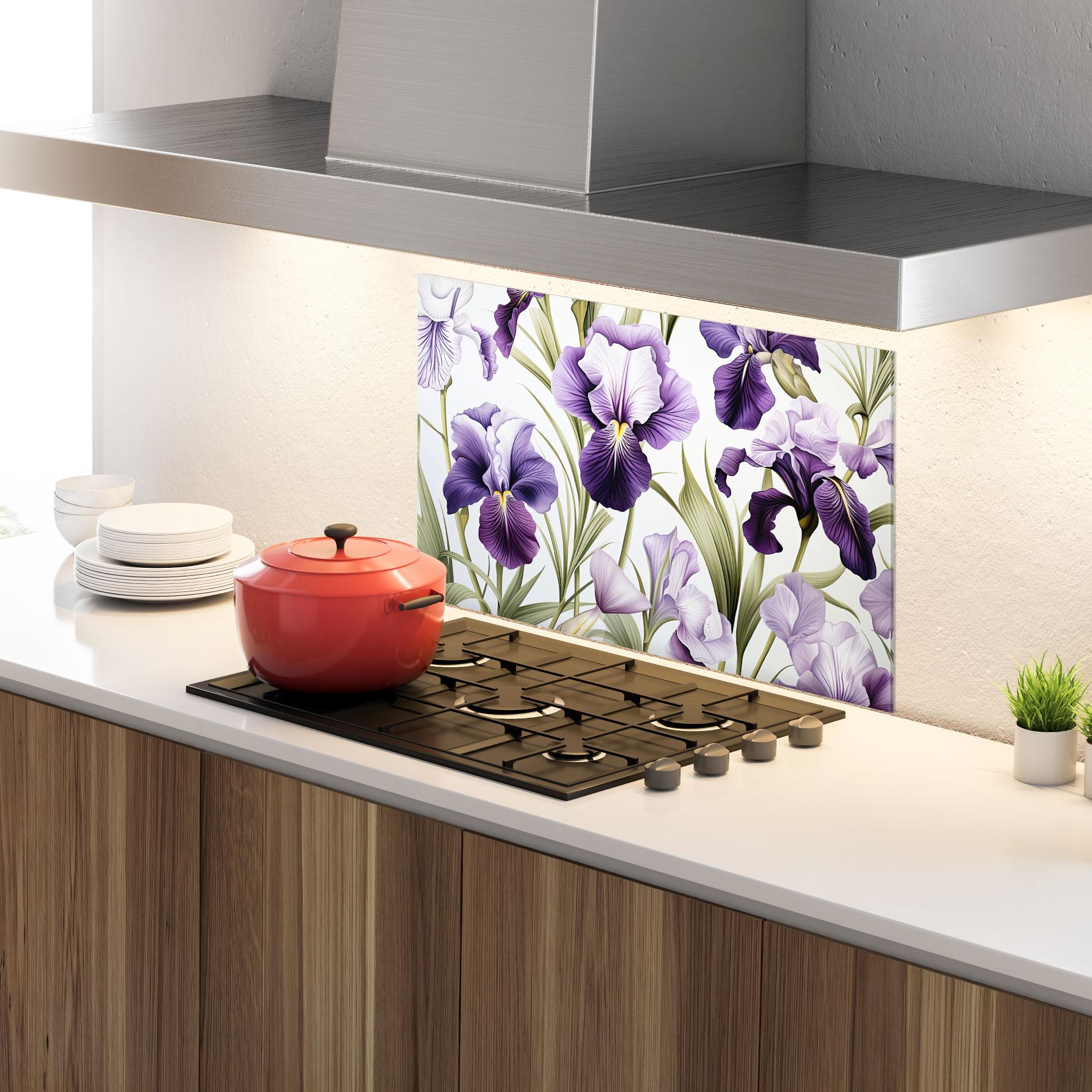 Panou Sticla Bucatarie Iris Painting mockup 4