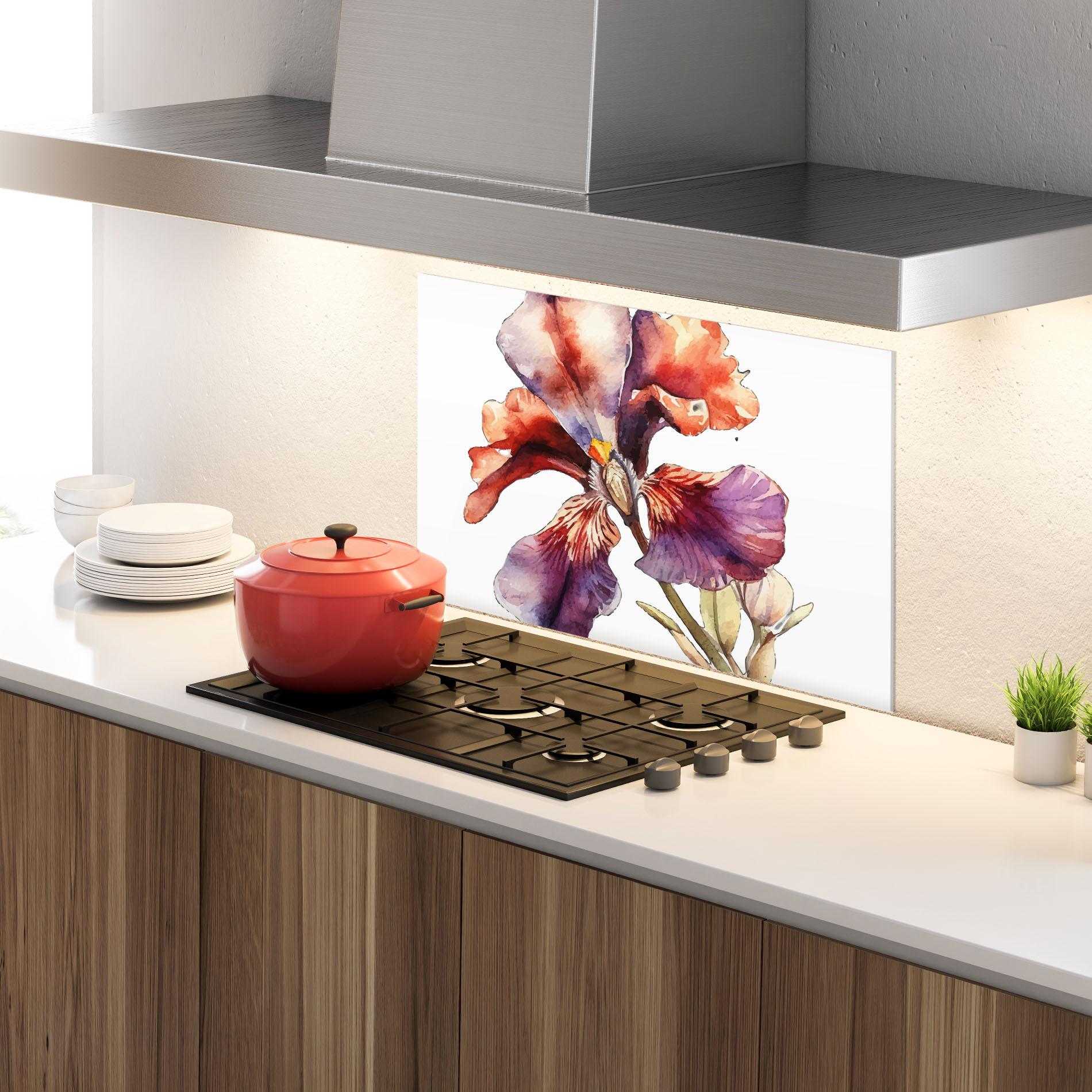 Panou Sticla Bucatarie Watercolor Iris mockup 4