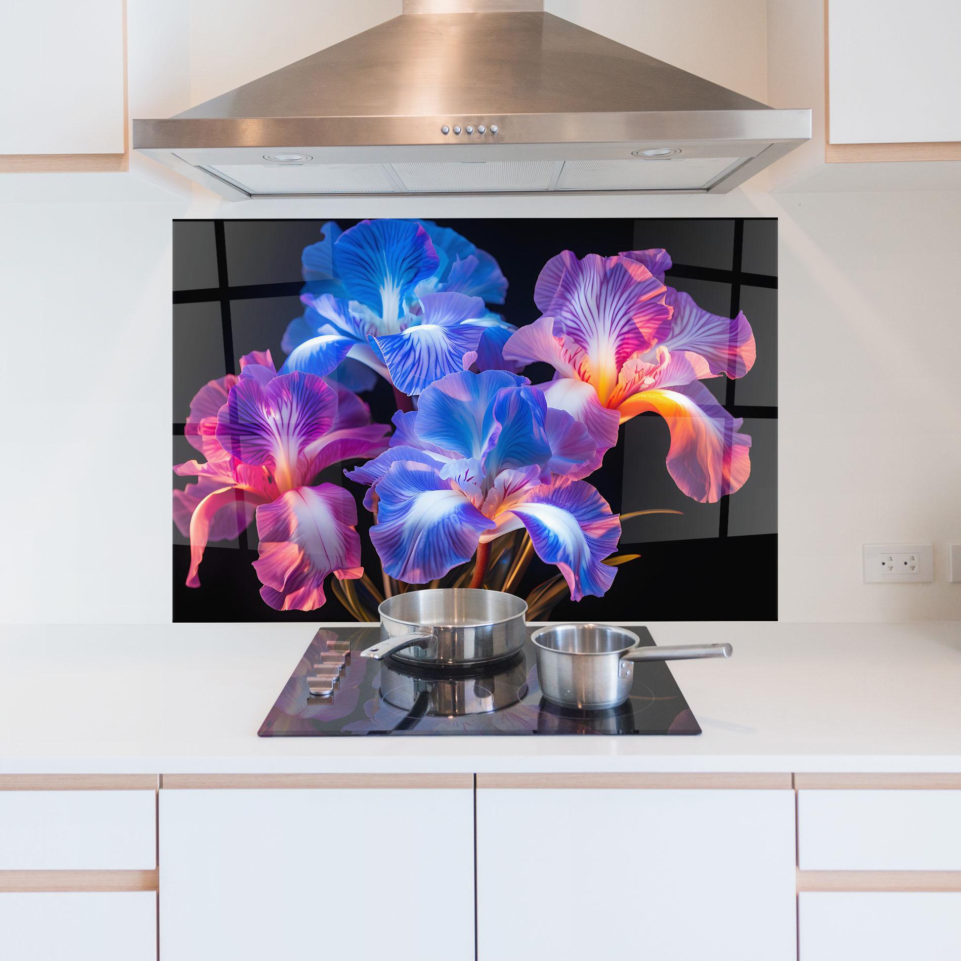 Panou Sticla Bucatarie Blue Light Iris mockup 5