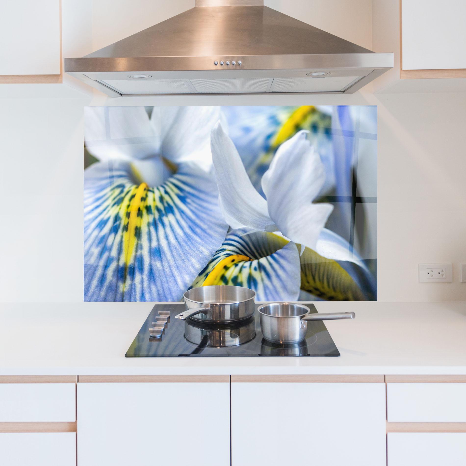 Panou Sticla Bucatarie Blue Yellow Iris mockup 5