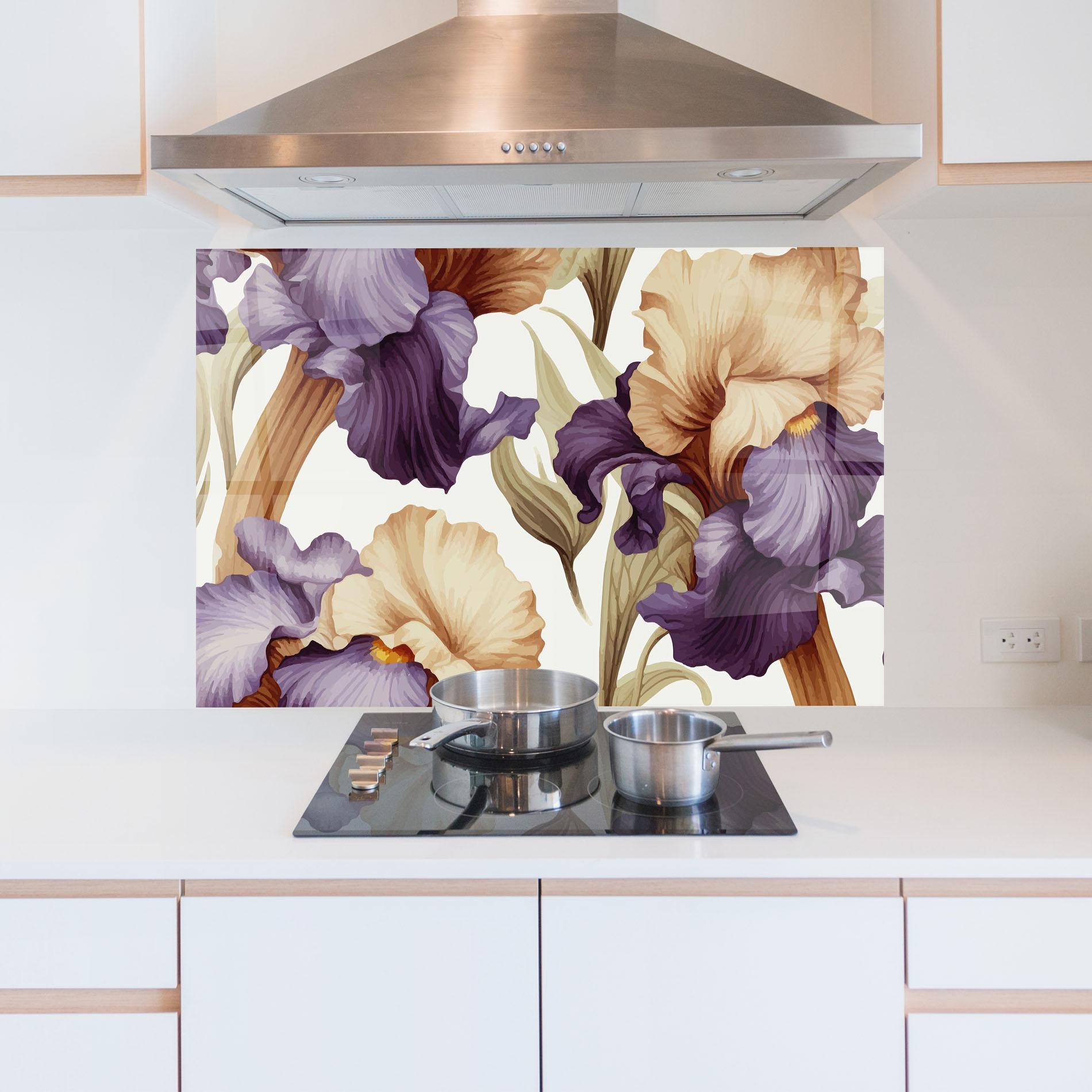 Panou Sticla Bucatarie Cream Purple Iris mockup 5