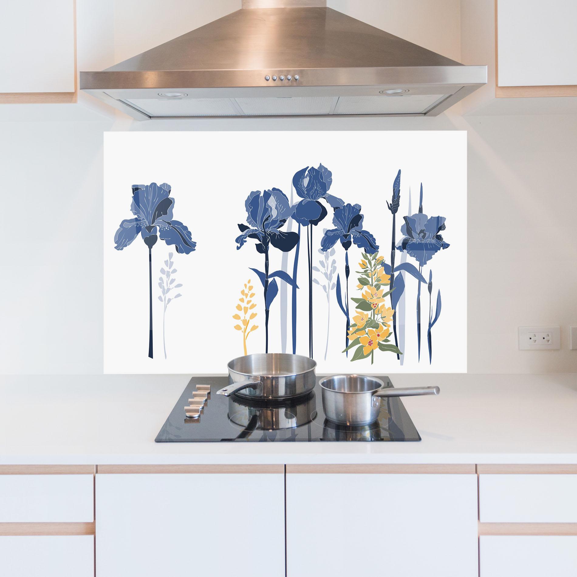 Panou Sticla Bucatarie Iris Blue Art mockup 5