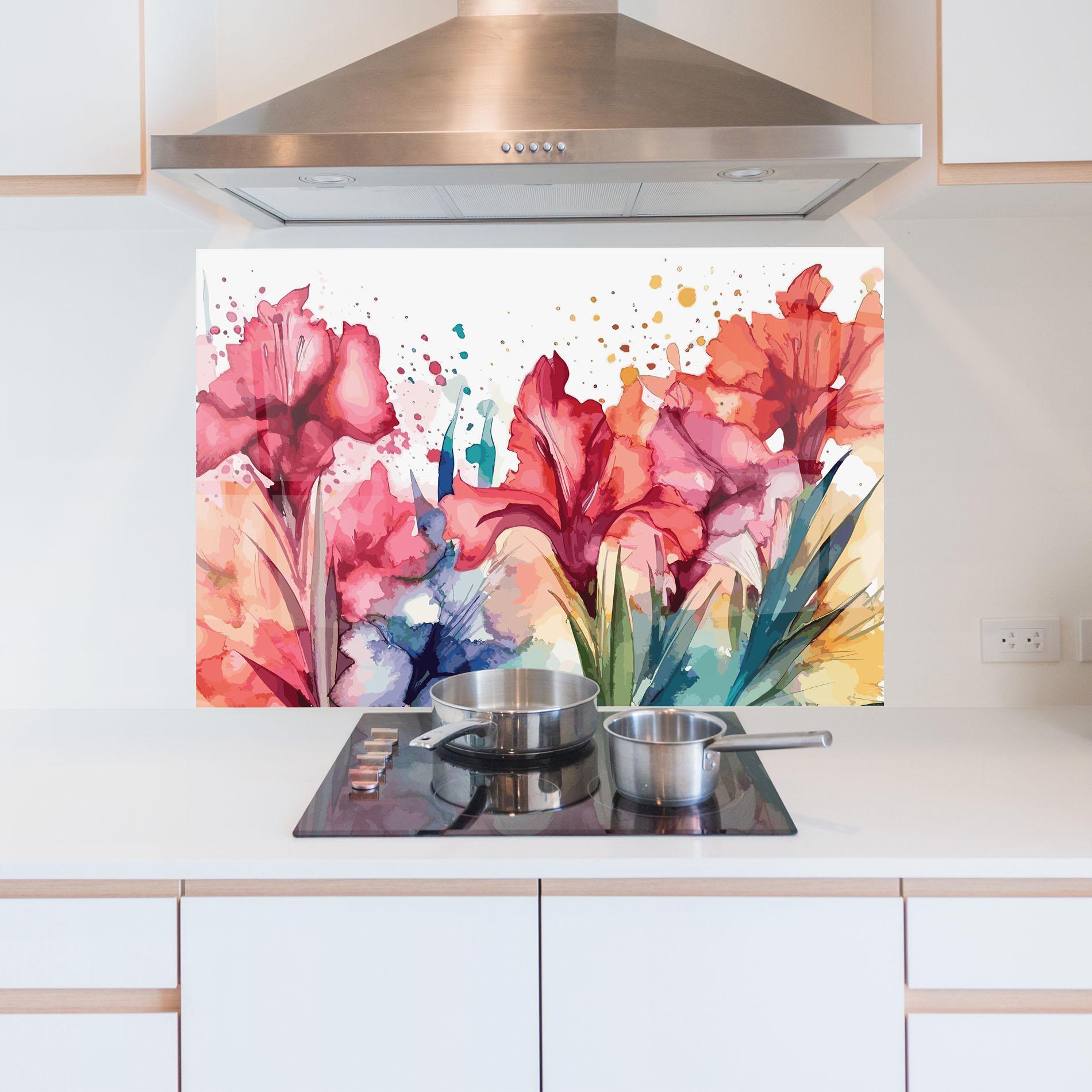 Panou Sticla Bucatarie Pink Blue Iris mockup 5