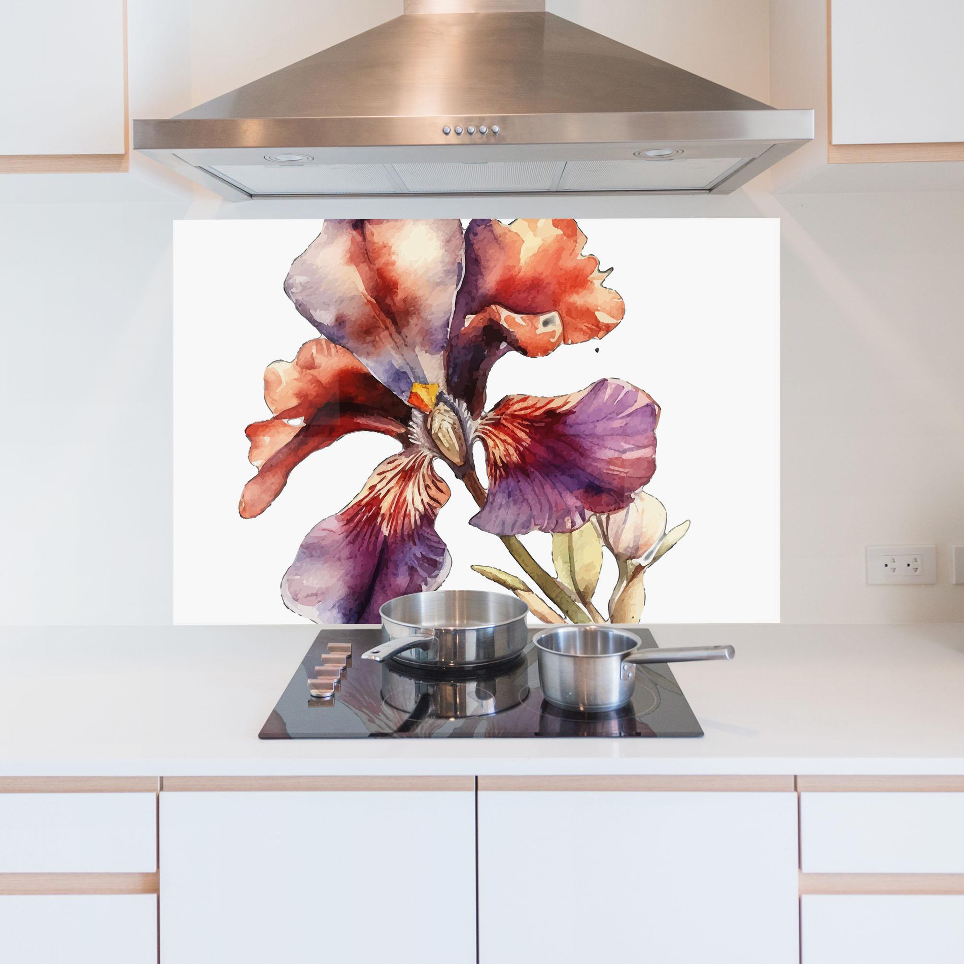 Panou Sticla Bucatarie Watercolor Iris mockup 5