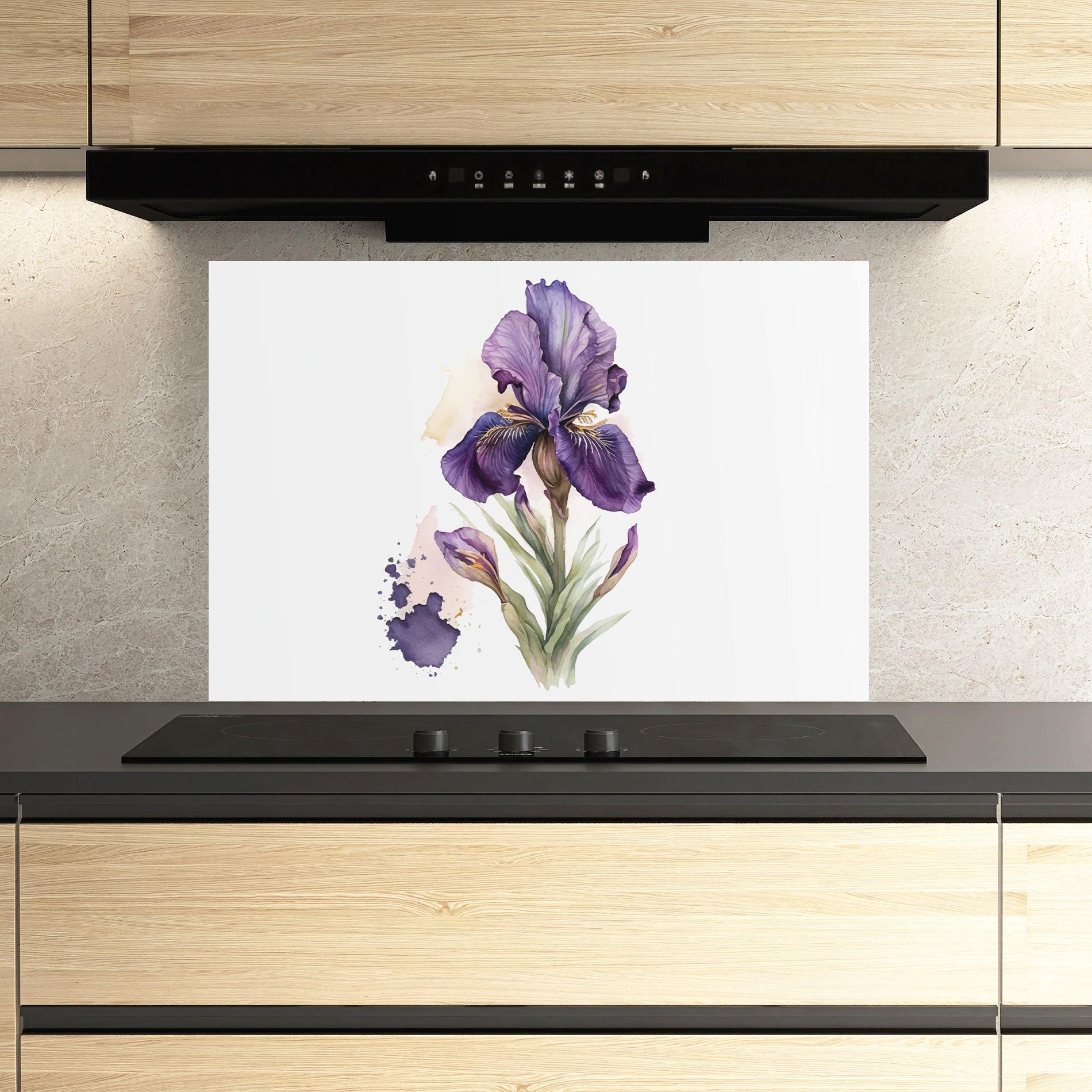 Panou Sticla Bucatarie Beautiful Purple Iris mockup 3