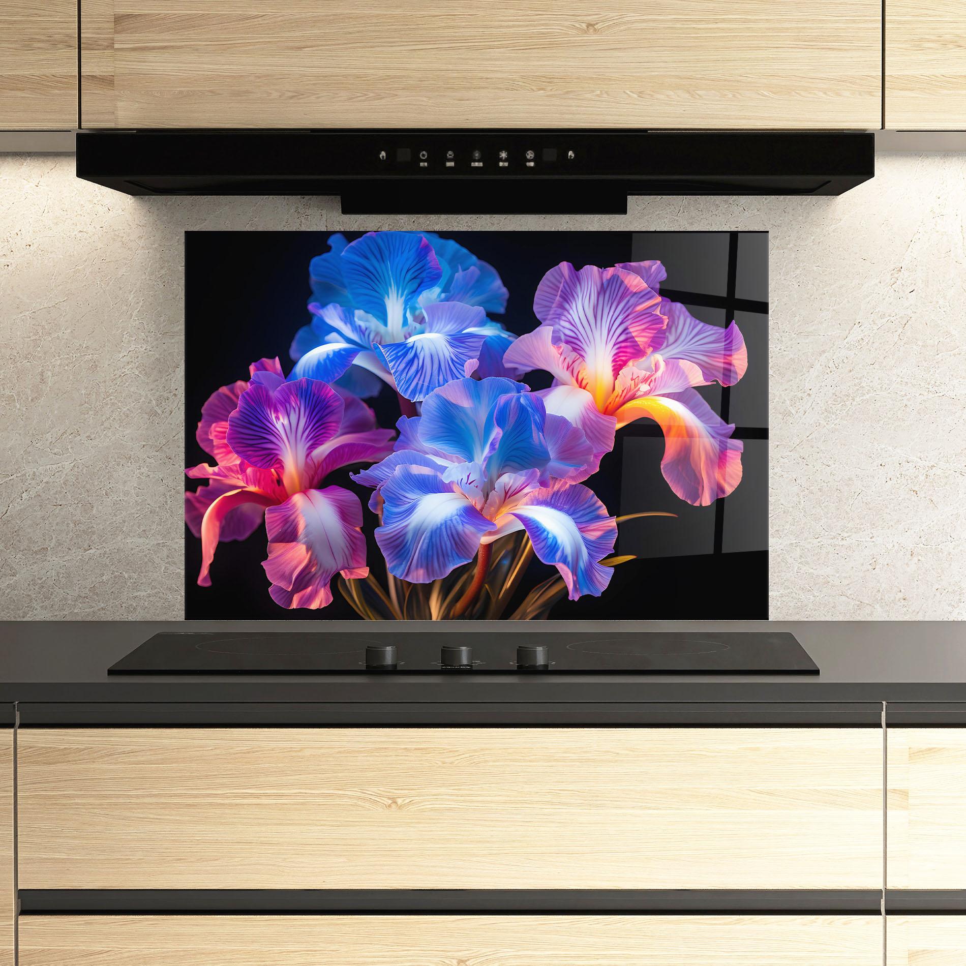 Panou Sticla Bucatarie Blue Light Iris mockup 3