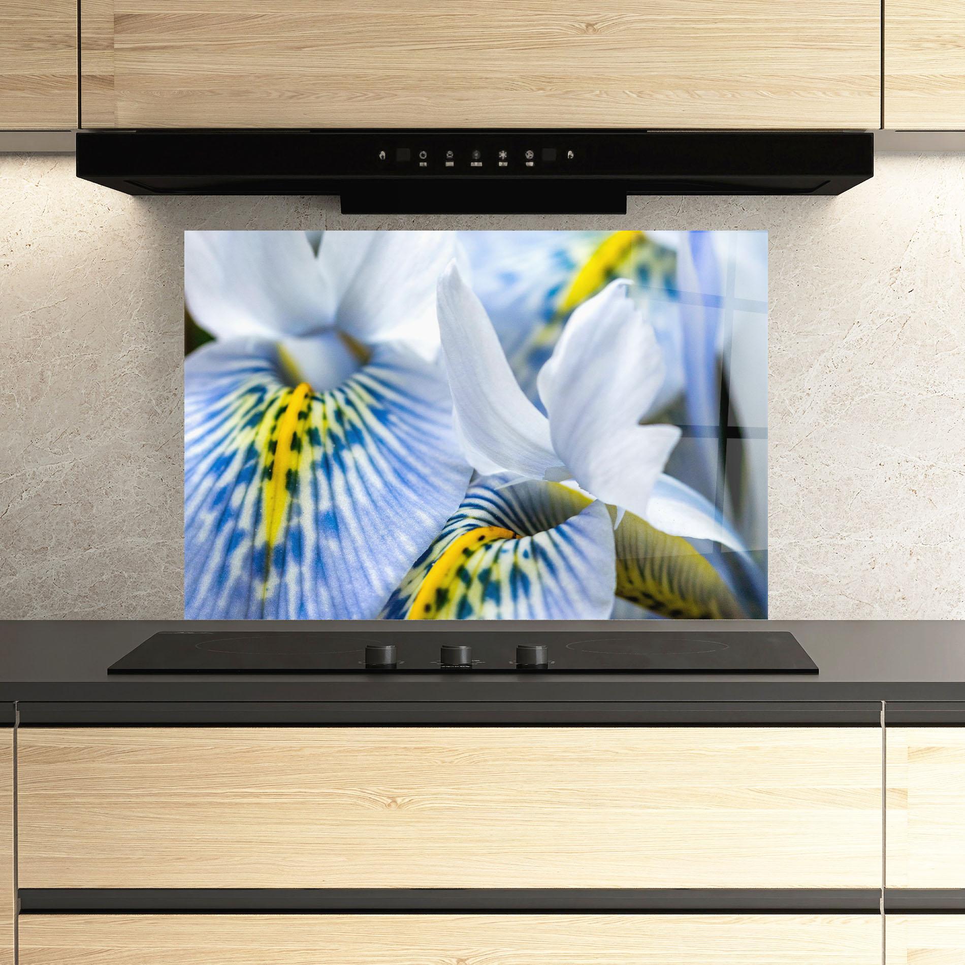 Panou Sticla Bucatarie Blue Yellow Iris mockup 3