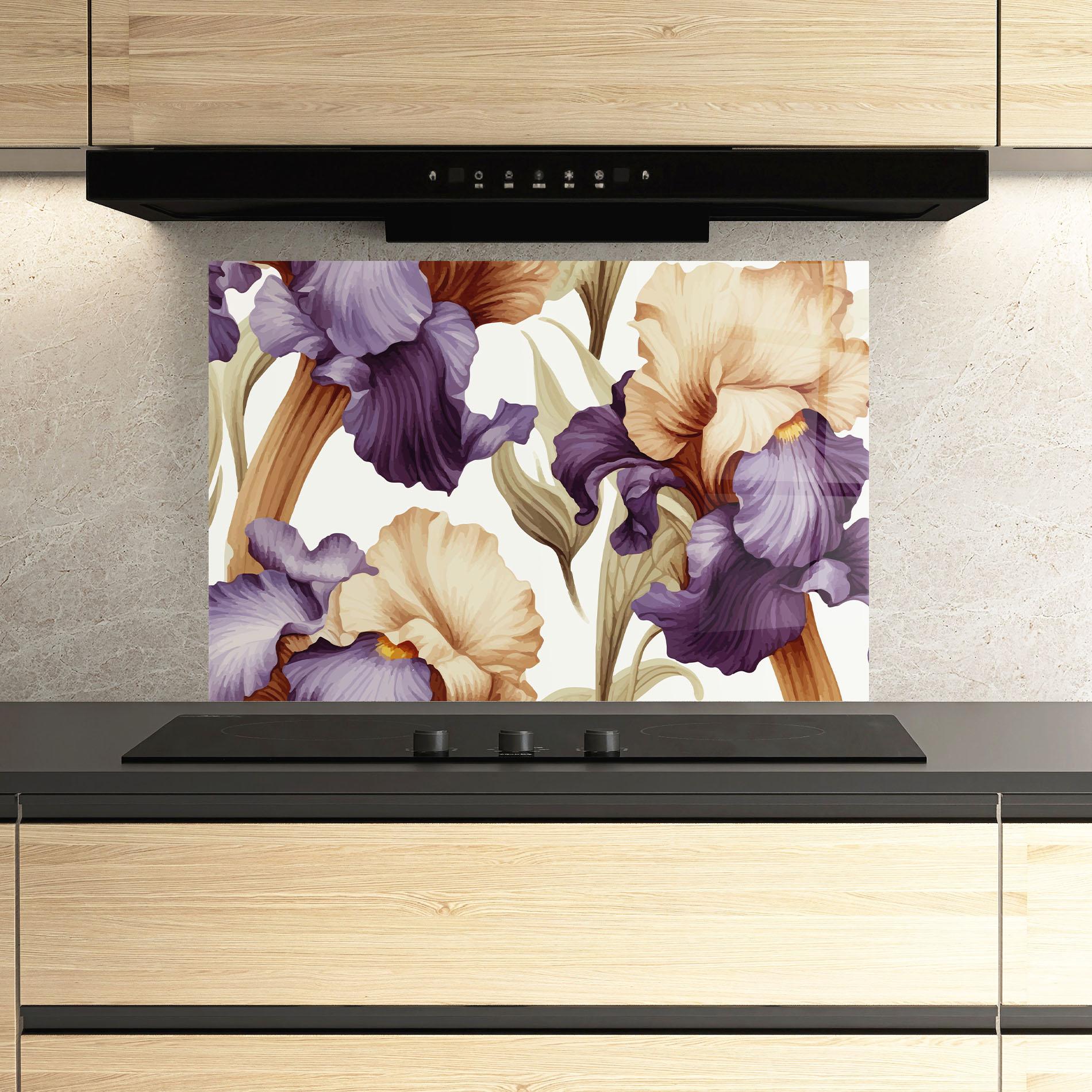 Panou Sticla Bucatarie Cream Purple Iris mockup 3