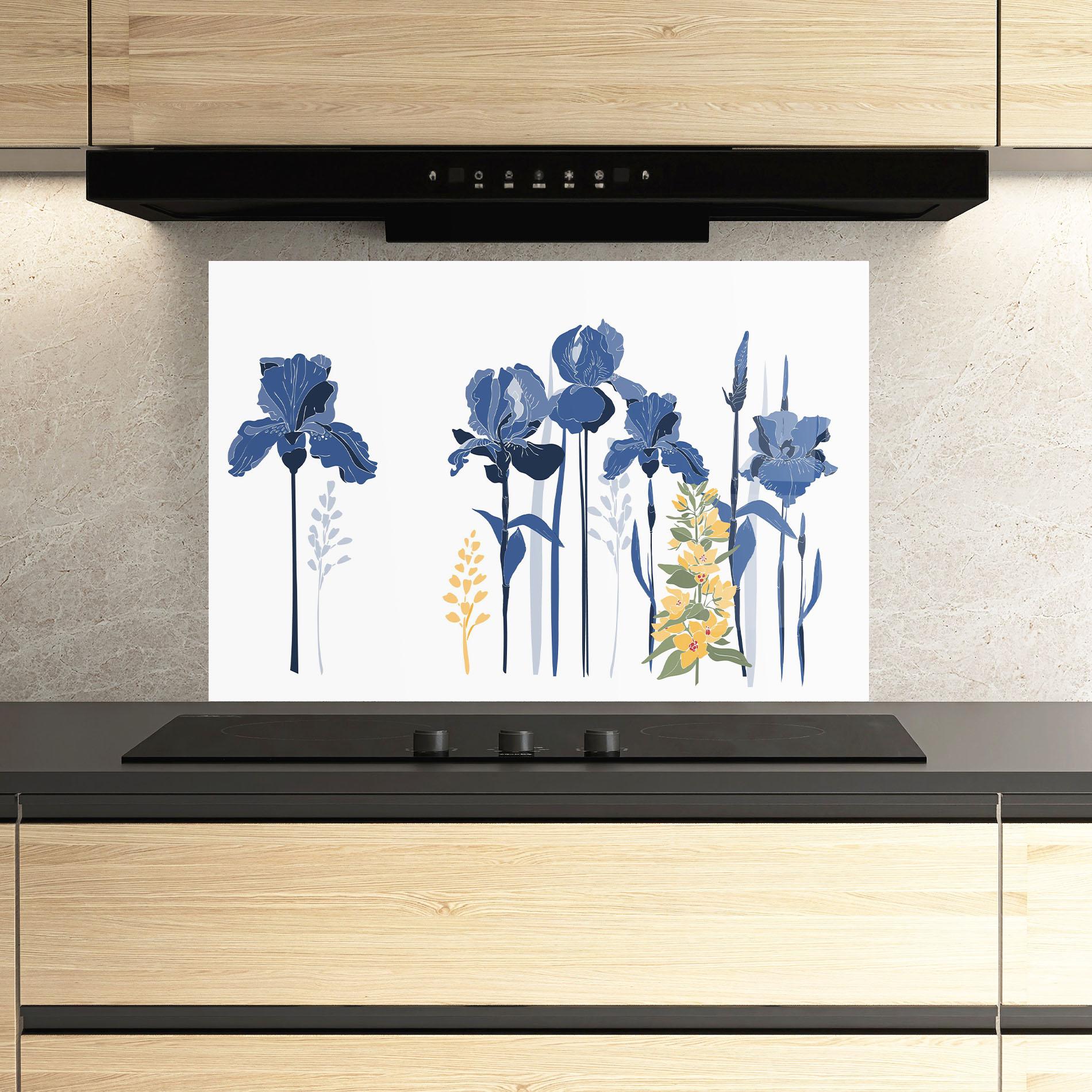Panou Sticla Bucatarie Iris Blue Art mockup 3