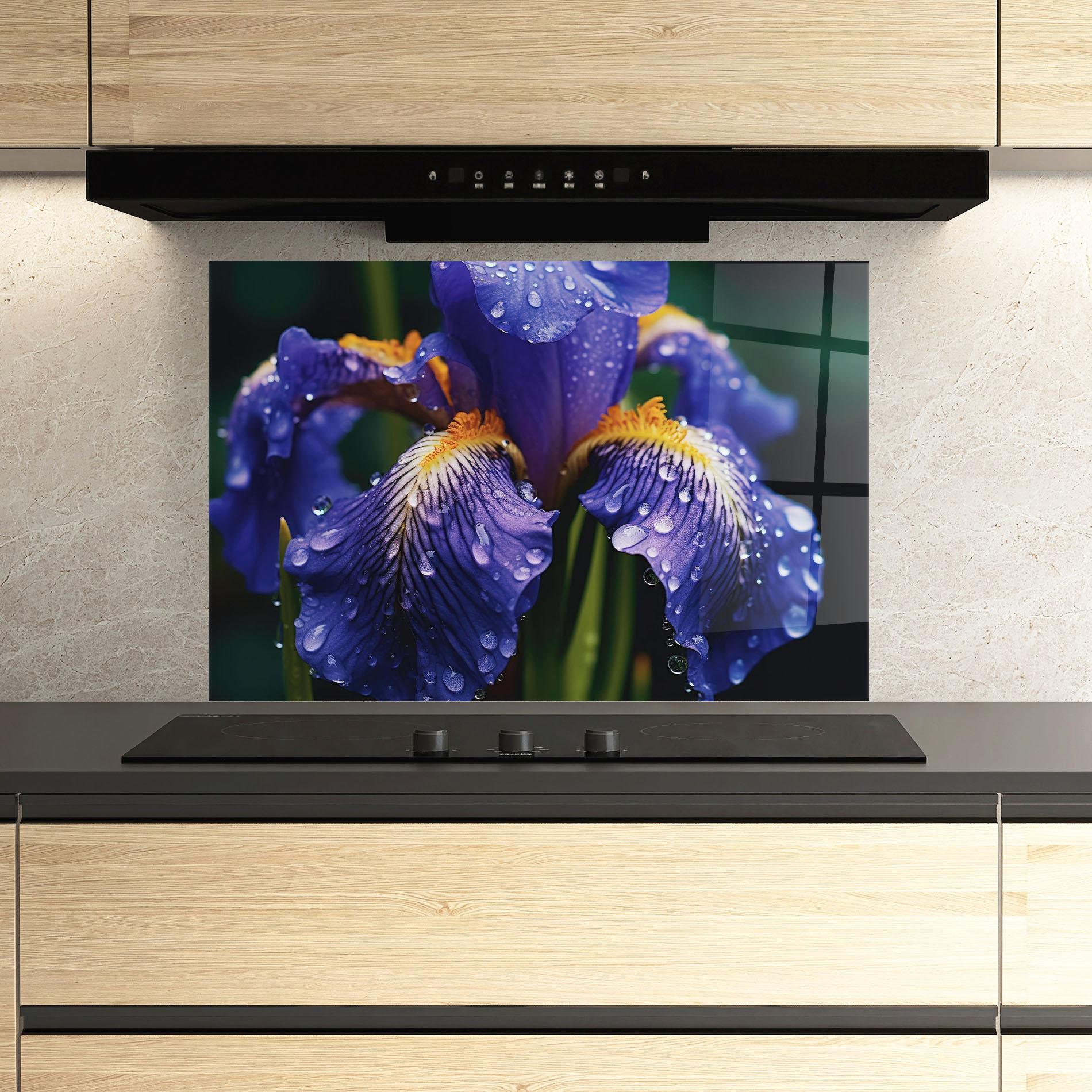 Panou Sticla Bucatarie Iris Close Up Aftrer Rain mockup 3