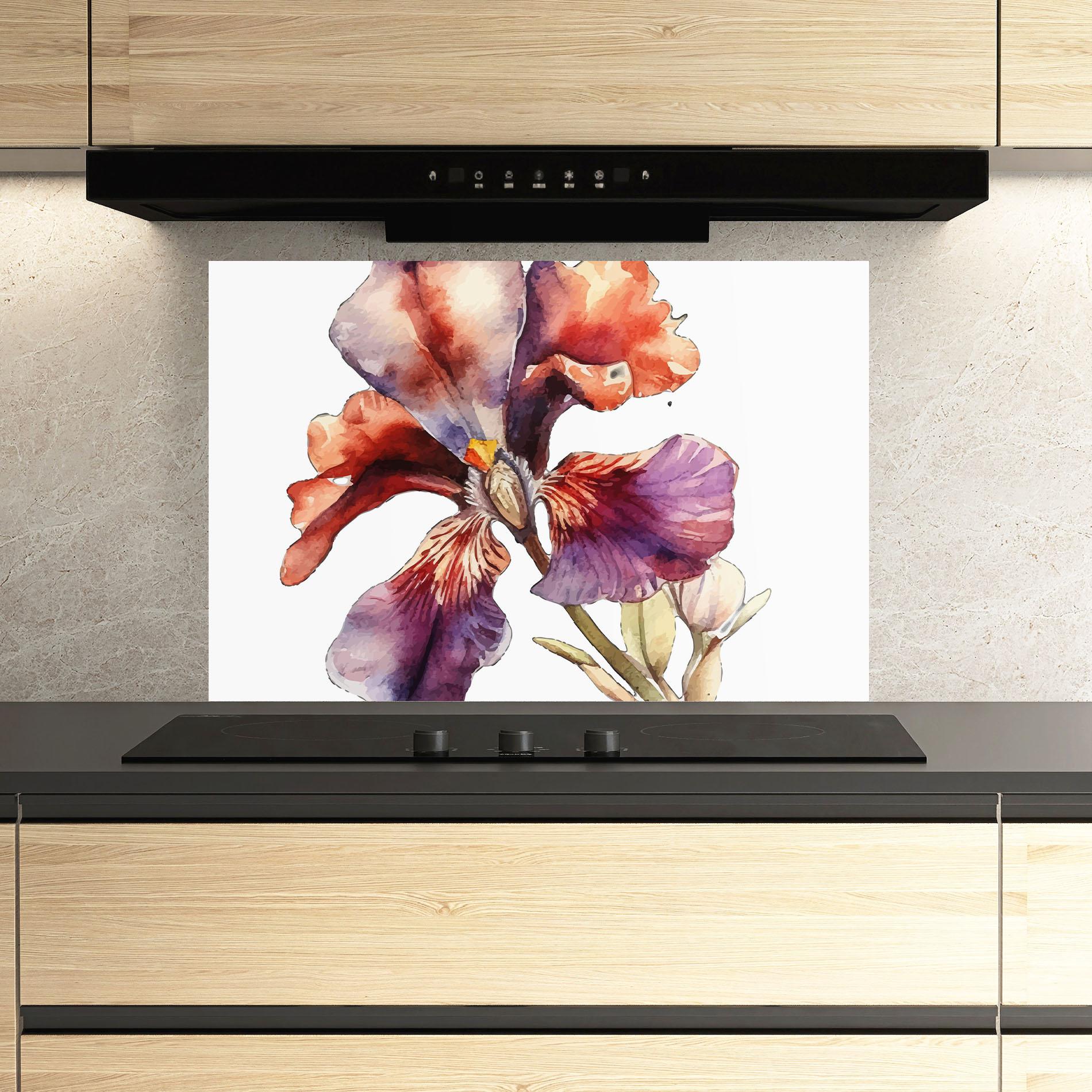 Panou Sticla Bucatarie Watercolor Iris mockup 3