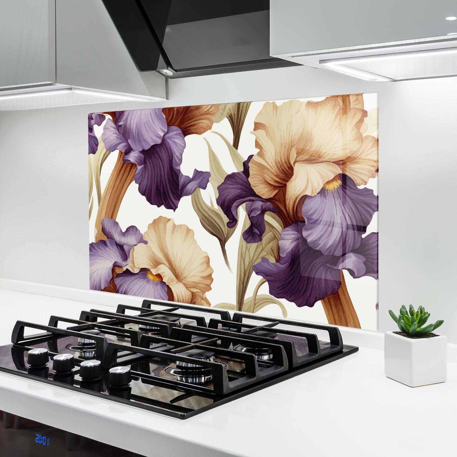 Panou Sticla Bucatarie Cream Purple Iris mockup 6