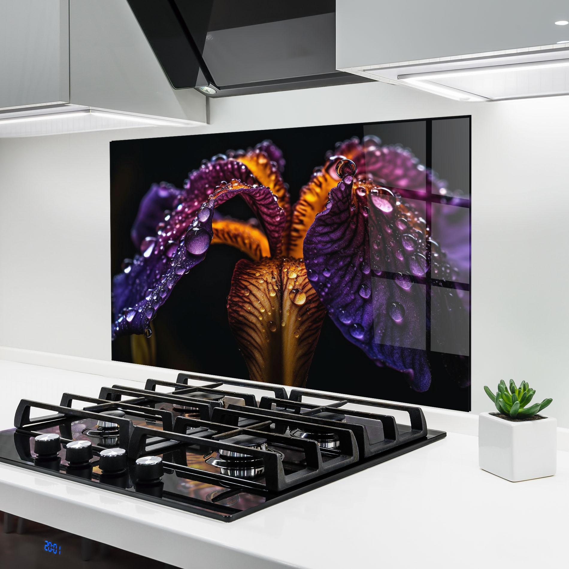 Panou Sticla Bucatarie Dark Iris After Rain mockup 6