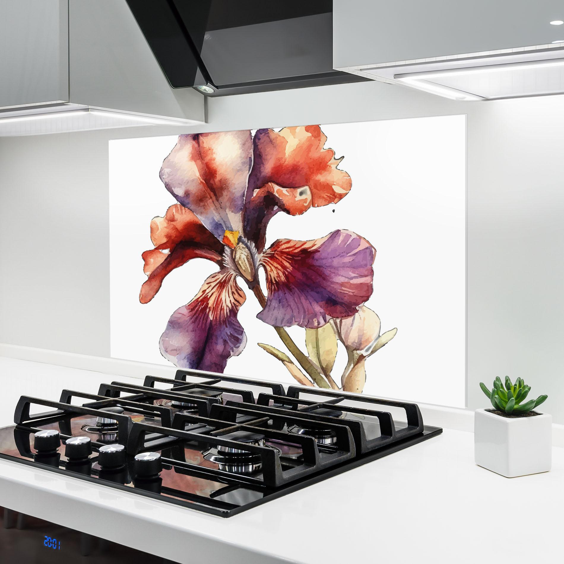 Panou Sticla Bucatarie Watercolor Iris mockup 6