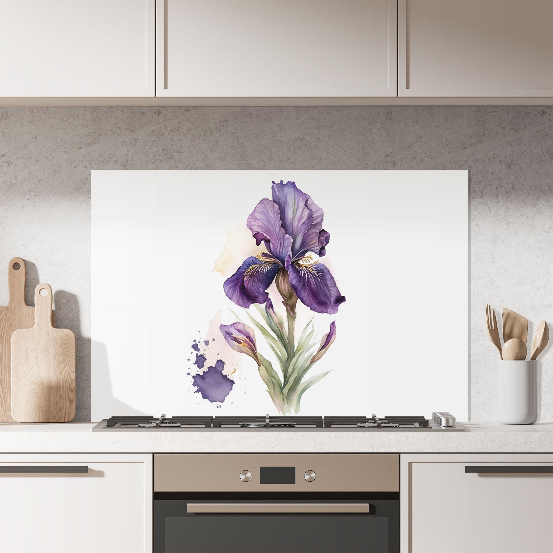 Panou Sticla Bucatarie Beautiful Purple Iris mockup 7