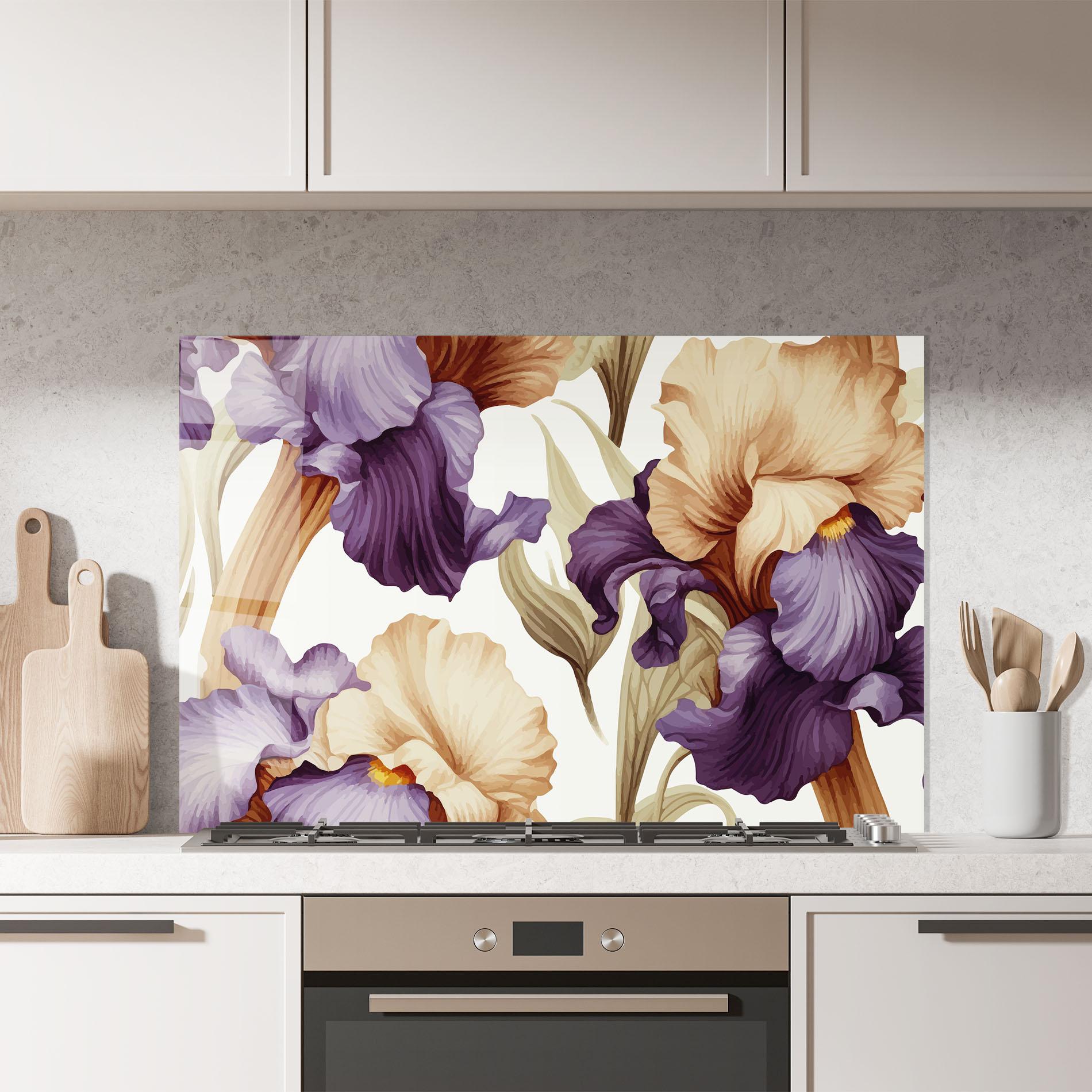 Panou Sticla Bucatarie Cream Purple Iris mockup 7