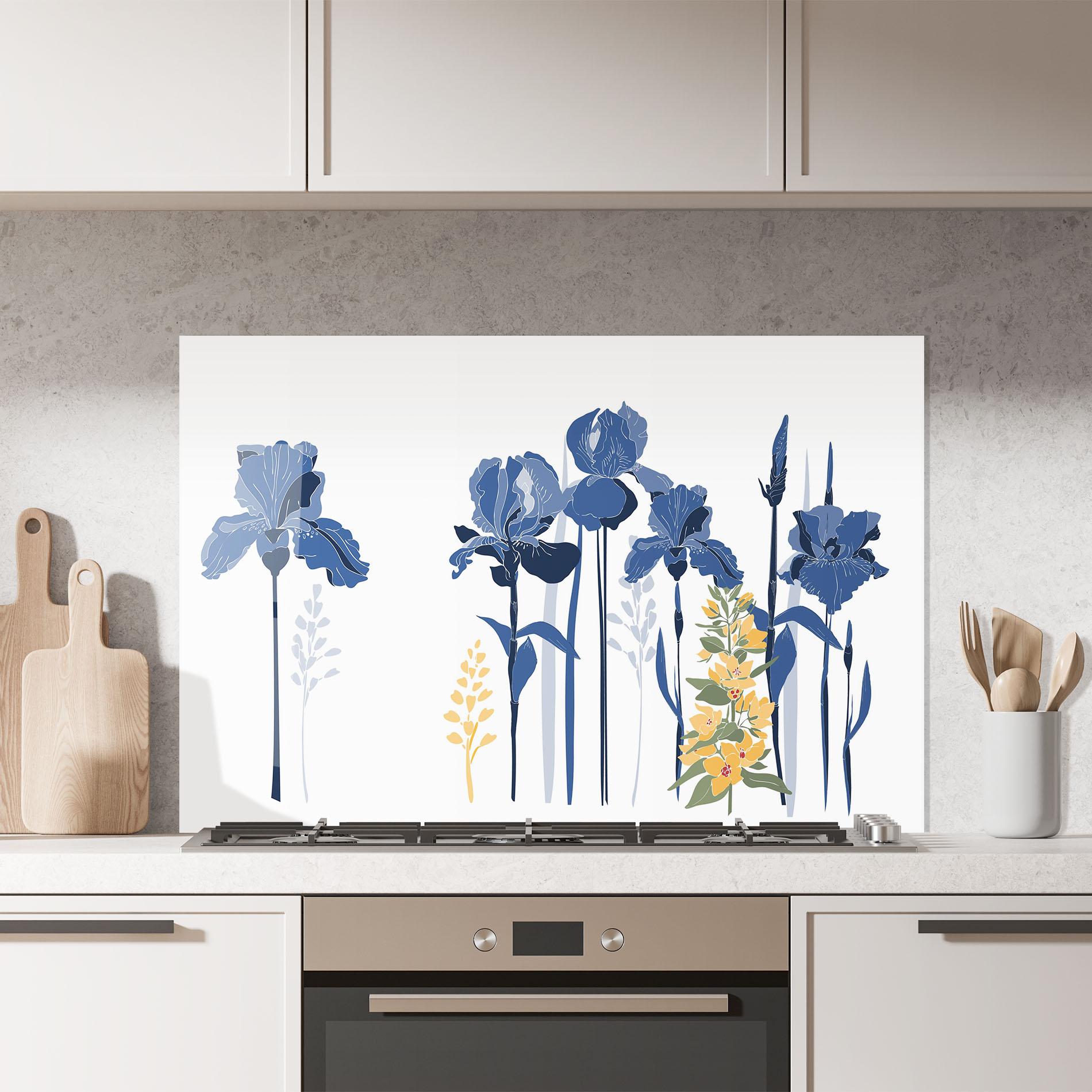 Panou Sticla Bucatarie Iris Blue Art mockup 7