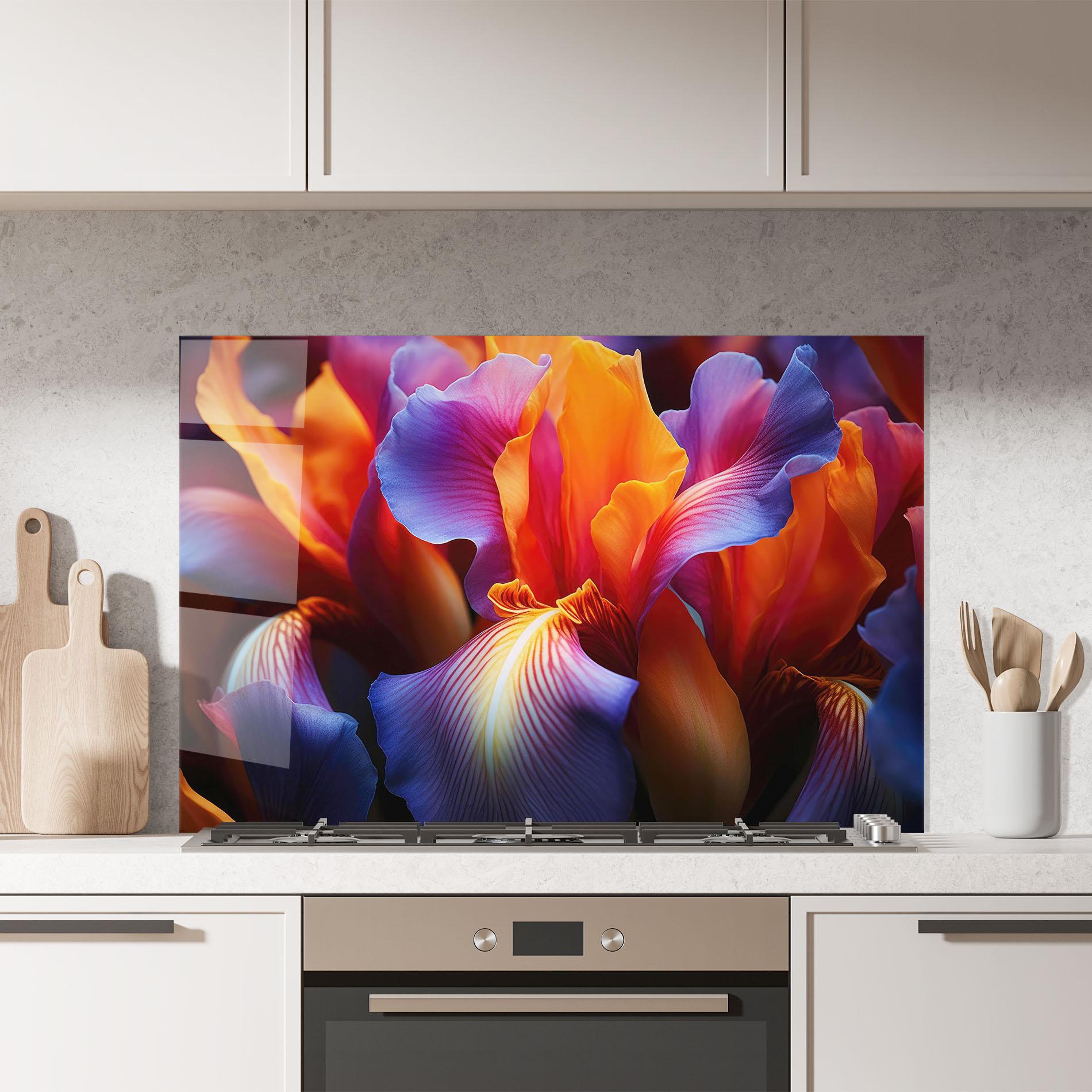 Panou Sticla Bucatarie Orange Purple Iris mockup 7