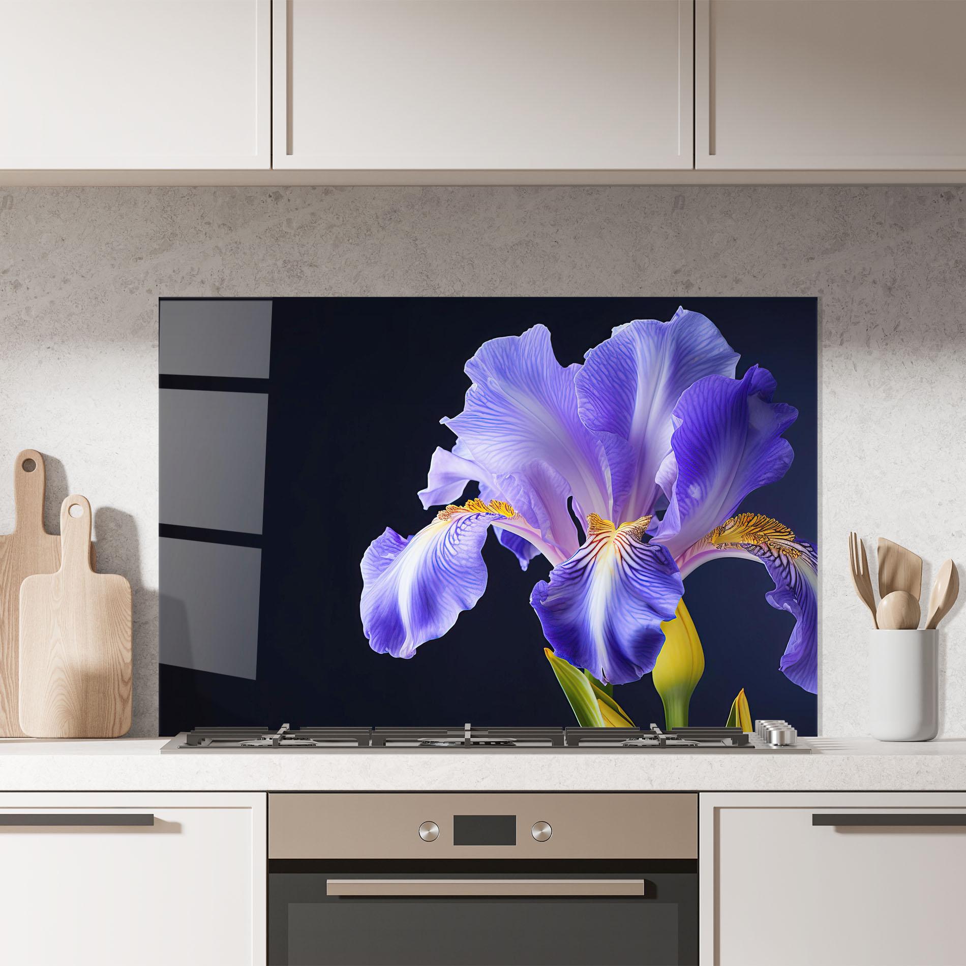Panou Sticla Bucatarie Purple Iris On Black mockup 7