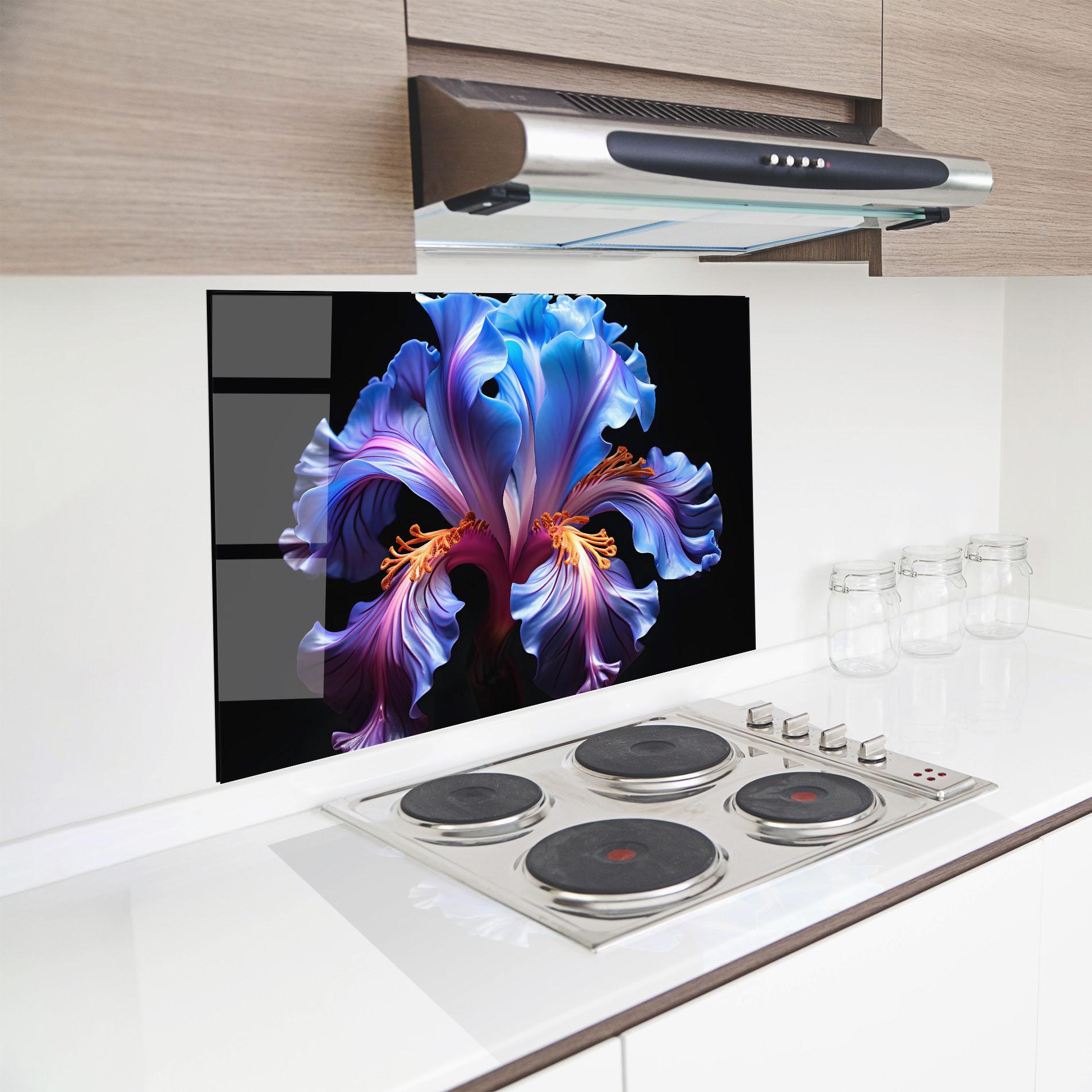 Panou Sticla Bucatarie Beautiful Iris On Black mockup 8