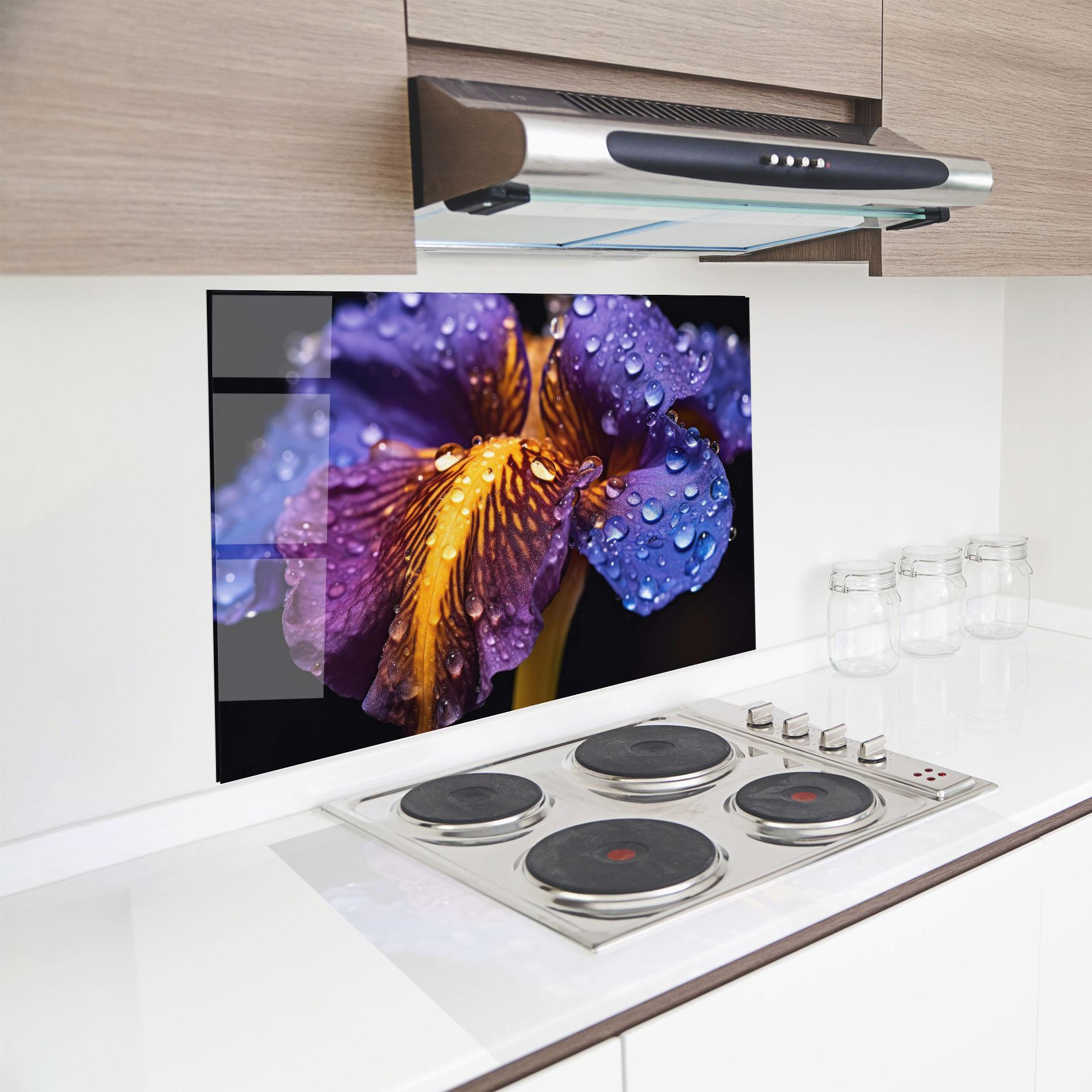 Panou Sticla Bucatarie Close Up Iris After Rain mockup 8