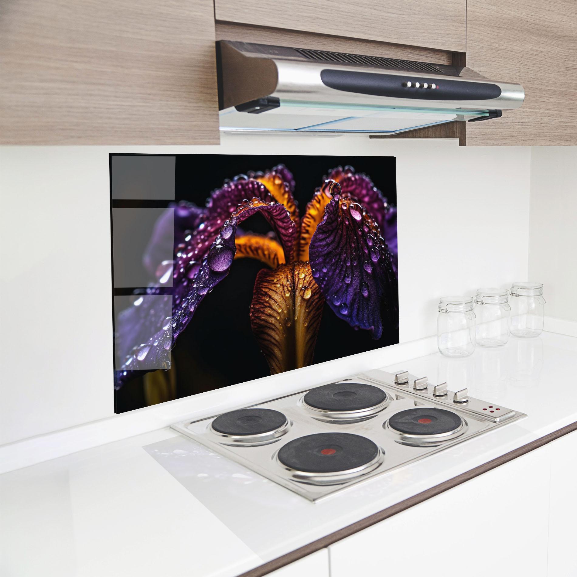 Panou Sticla Bucatarie Dark Iris After Rain mockup 8