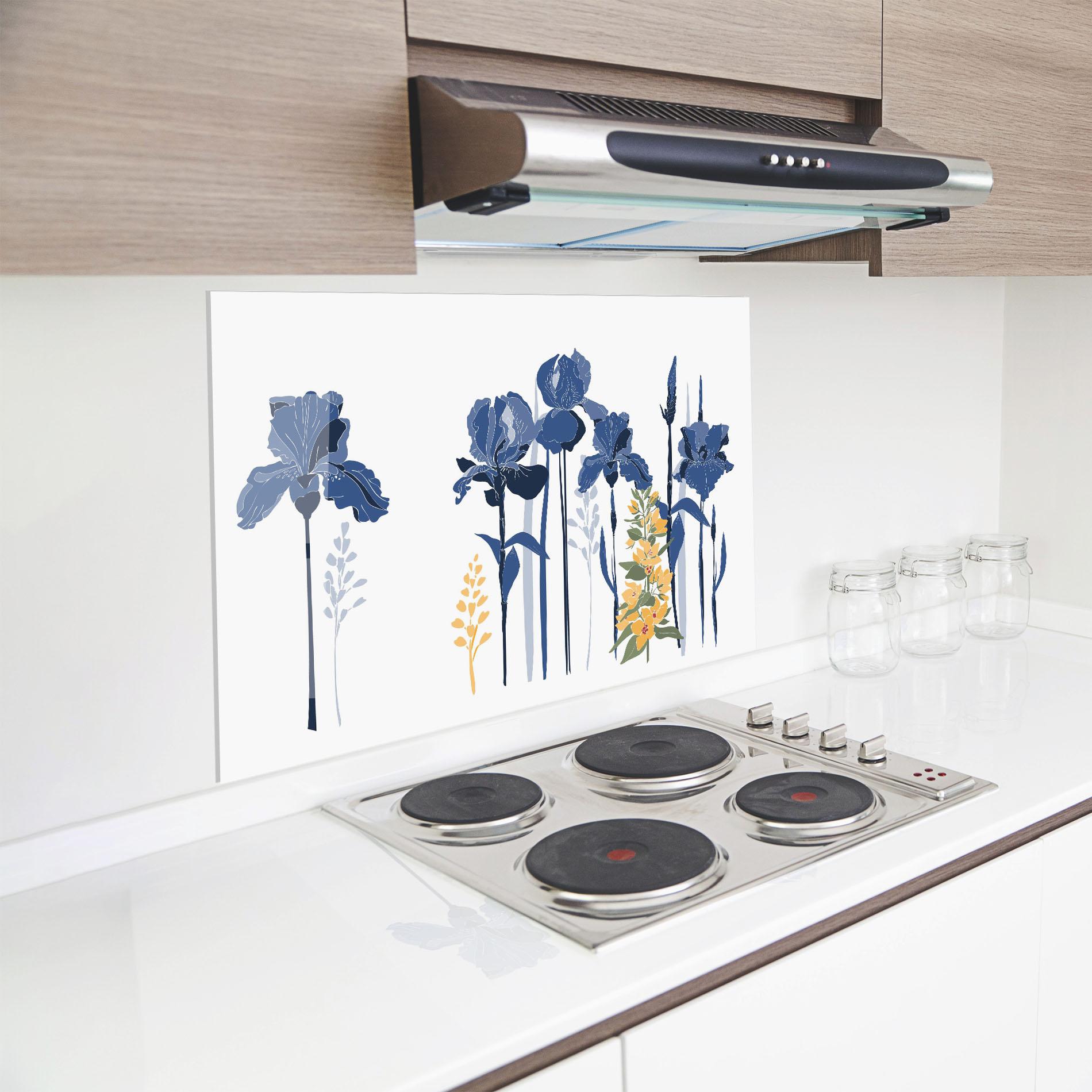 Panou Sticla Bucatarie Iris Blue Art mockup 8