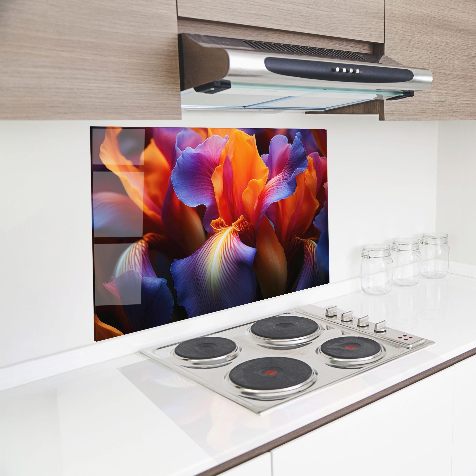 Panou Sticla Bucatarie Orange Purple Iris mockup 8