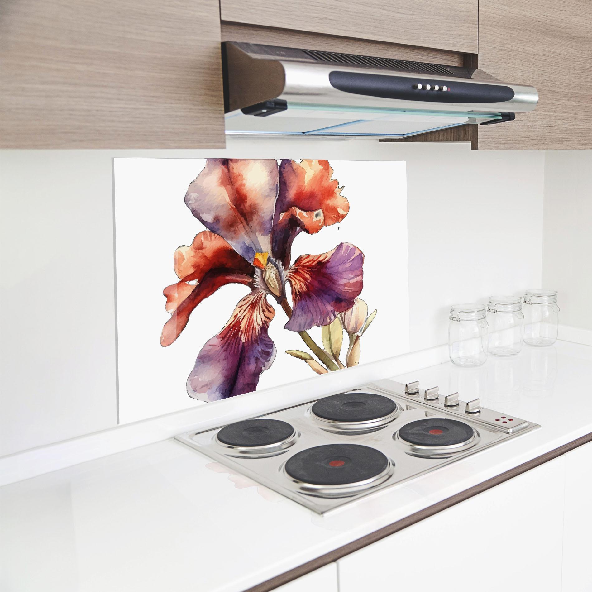 Panou Sticla Bucatarie Watercolor Iris mockup 8