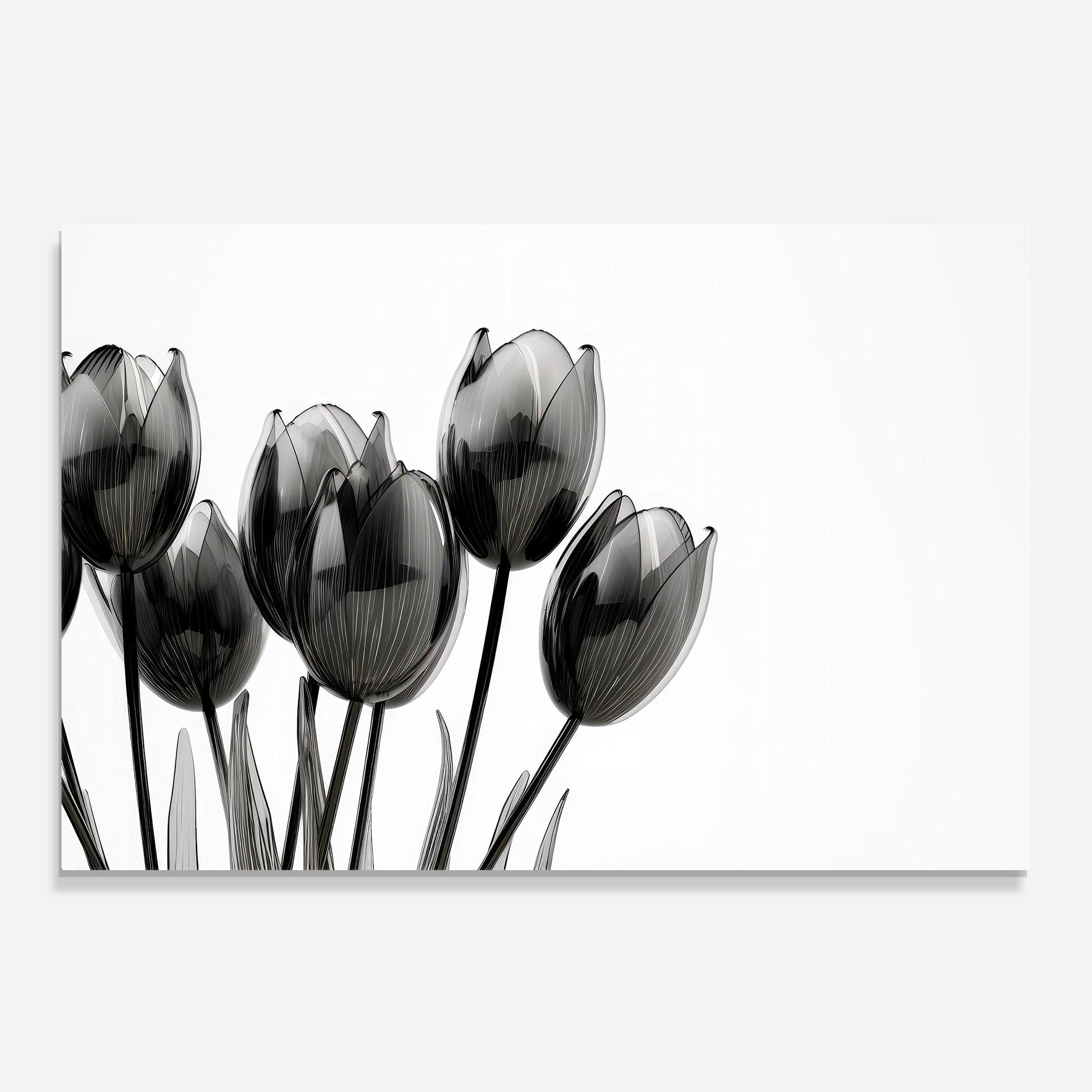 Panou Sticla Bucatarie Black Glass Tulips mockup 0